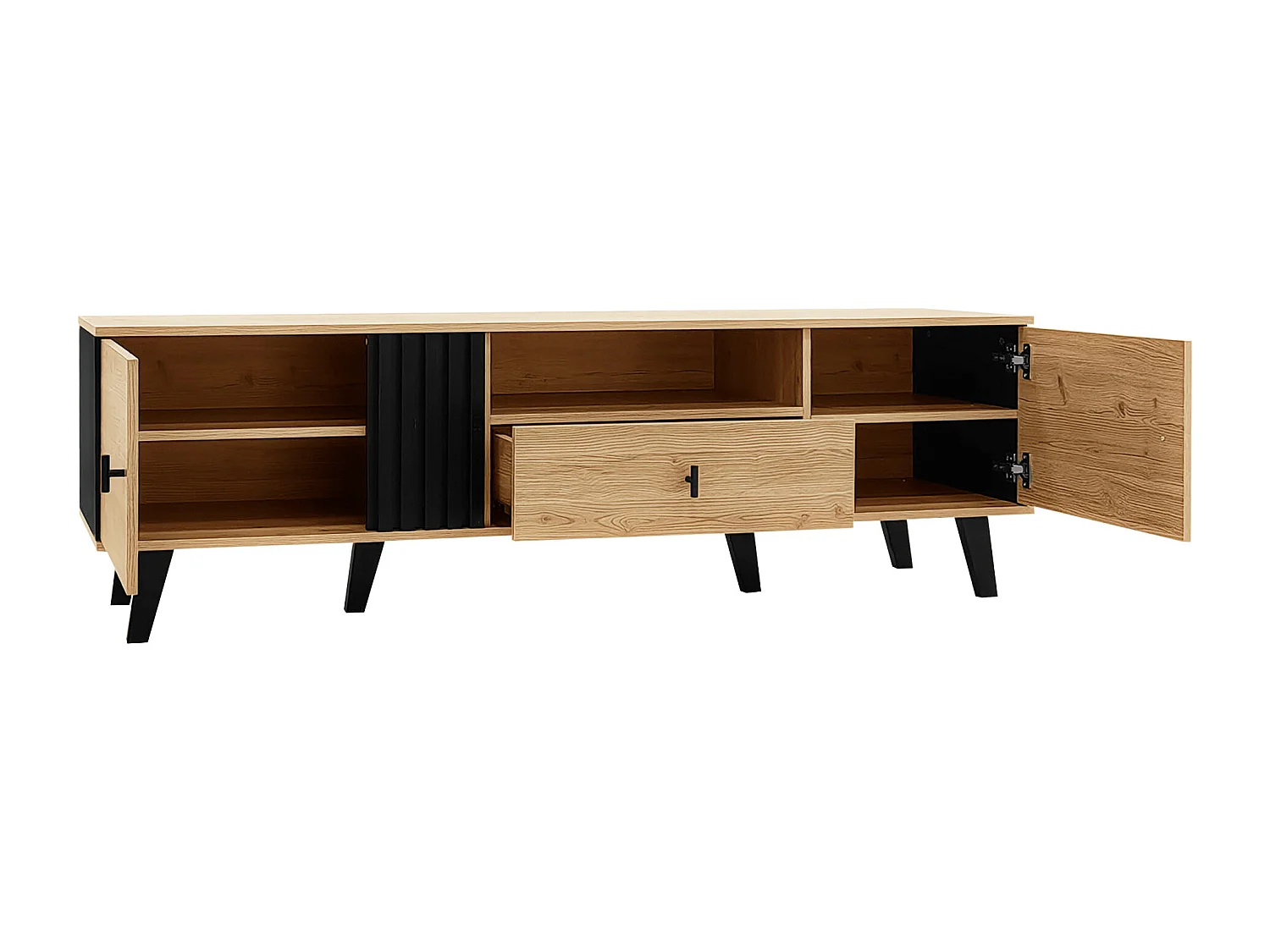 Mueble de TV de madera y negro, mueble de TV para salón con 1 cajón y 1 compartimento, mueble de TV 170 x 40 x 50 cm, marrón