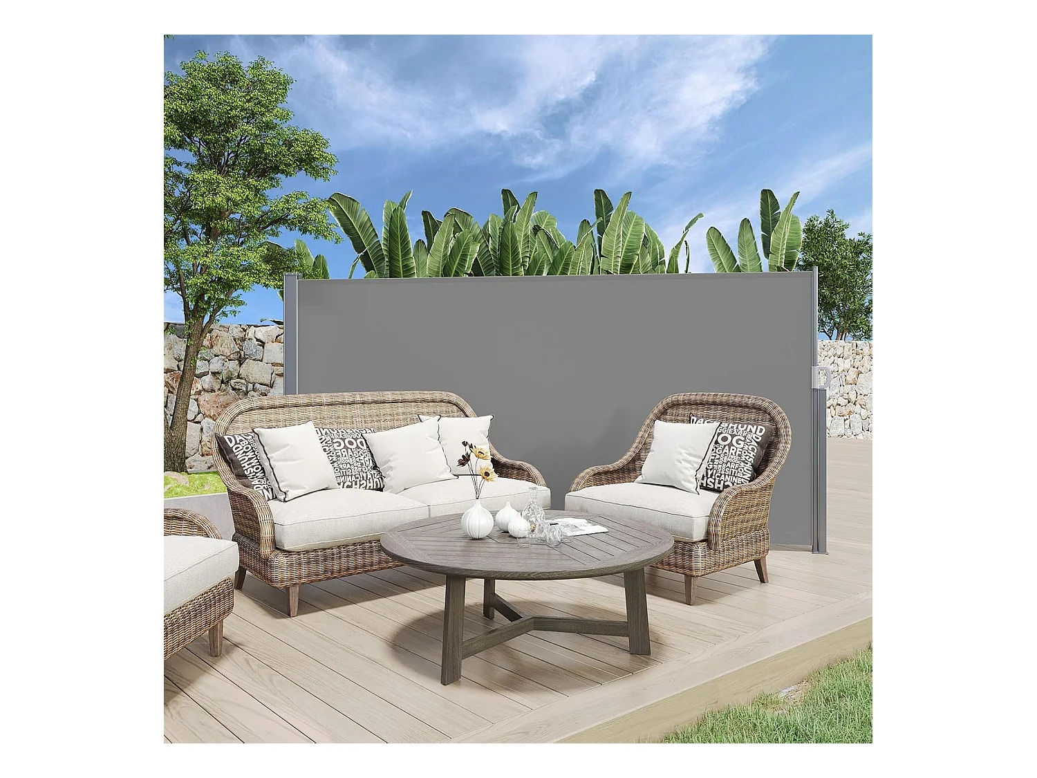 YODOLLA Seitenmarkise 350x160 cm ausziehbar, Sichtschutz Sonnenschutz wasserdicht faltbar für Garten Balkon Terrasse, Dunkelgrau