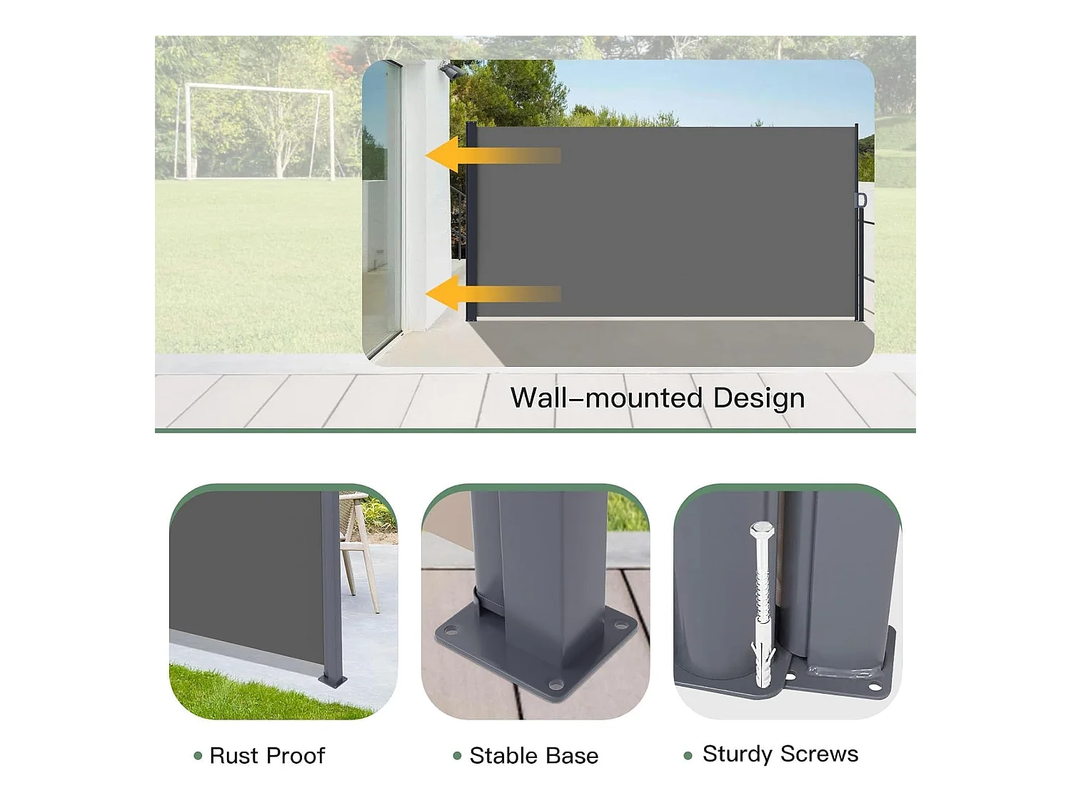 YODOLLA Seitenmarkise 350x160 cm ausziehbar, Sichtschutz Sonnenschutz wasserdicht faltbar für Garten Balkon Terrasse, Dunkelgrau