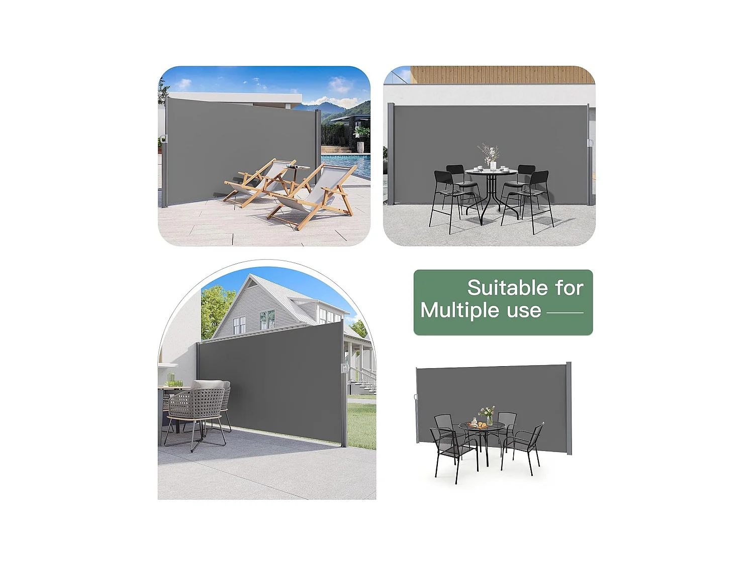 YODOLLA Seitenmarkise 350x160 cm ausziehbar, Sichtschutz Sonnenschutz wasserdicht faltbar für Garten Balkon Terrasse, Dunkelgrau