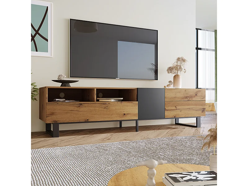 Meuble TV Moderne Assorti aux Couleurs, Meuble TV en Grain de Bois 180 × 38 × 50 cm, Couleur chêne