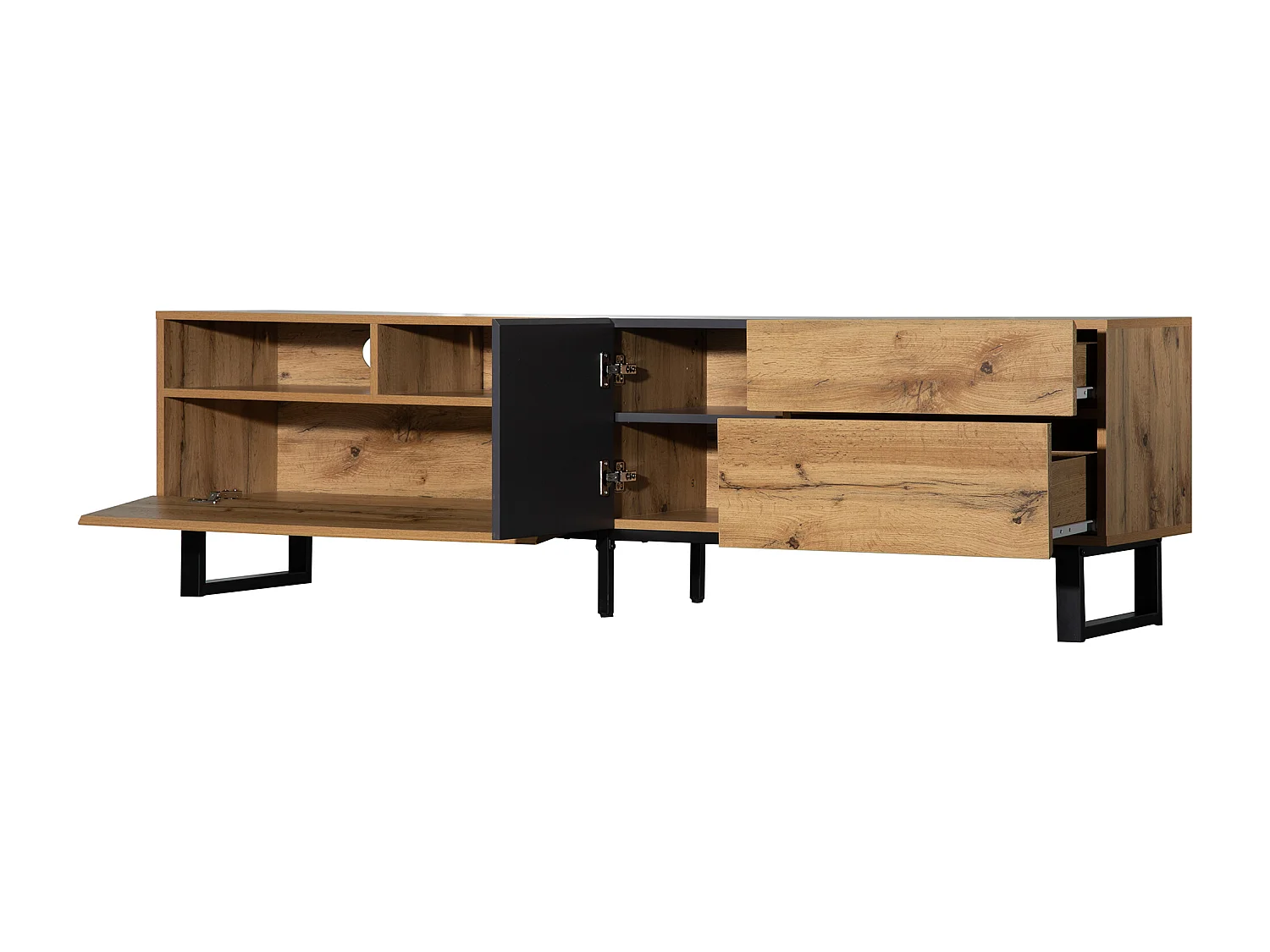 Meuble TV Moderne Assorti aux Couleurs, Meuble TV en Grain de Bois 180 × 38 × 50 cm, Couleur chêne