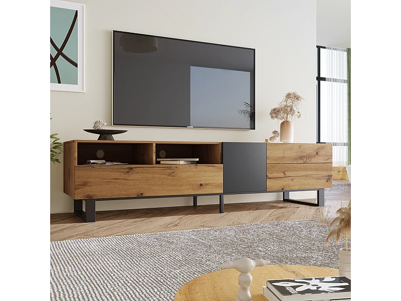 Meuble TV Moderne Assorti aux Couleurs, Meuble TV en Grain de Bois 180 × 38 × 50 cm, Couleur chêne