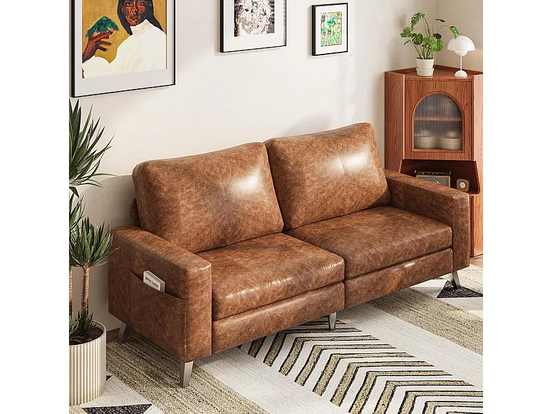 YODOLLA 200x87x80cm Sofabett 3-Sitzer mit 2 Kissen, Schlafcouch für Wohnzimmer und Schlafzimmer, Braun