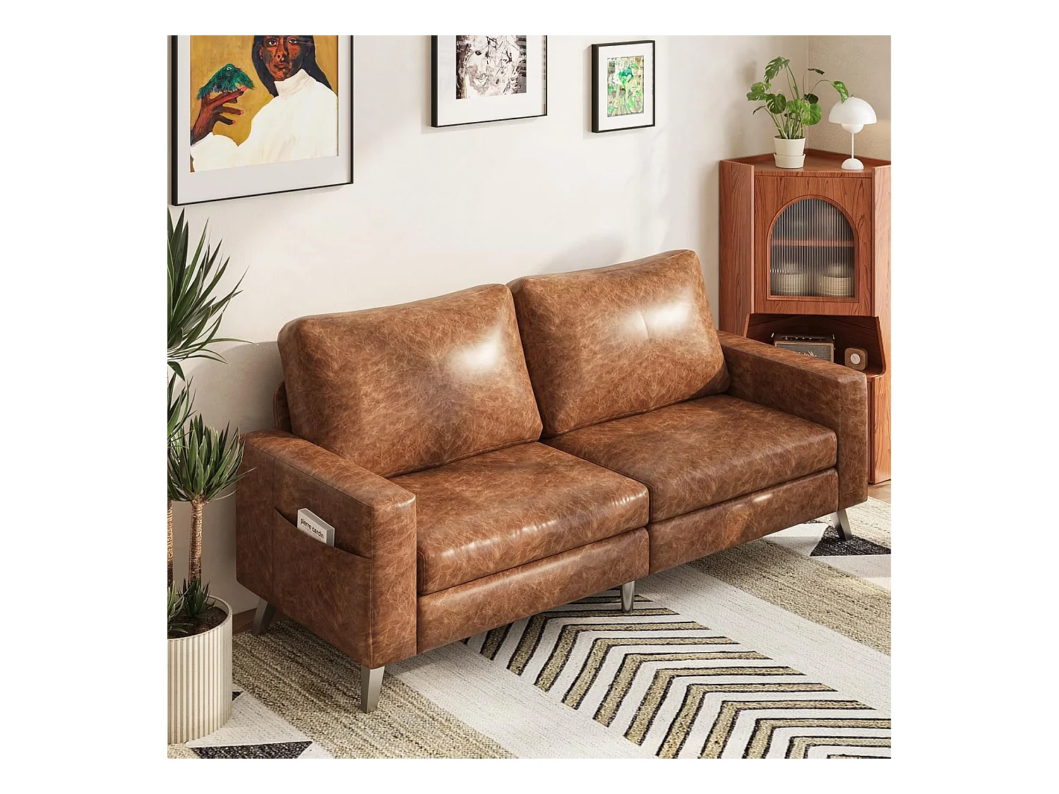 YODOLLA 200x87x80cm Sofabett 3-Sitzer mit 2 Kissen, Schlafcouch für Wohnzimmer und Schlafzimmer, Braun