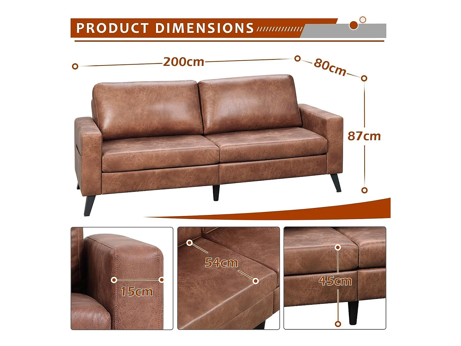 YODOLLA 200x87x80cm Sofabett 3-Sitzer mit 2 Kissen, Schlafcouch für Wohnzimmer und Schlafzimmer, Braun