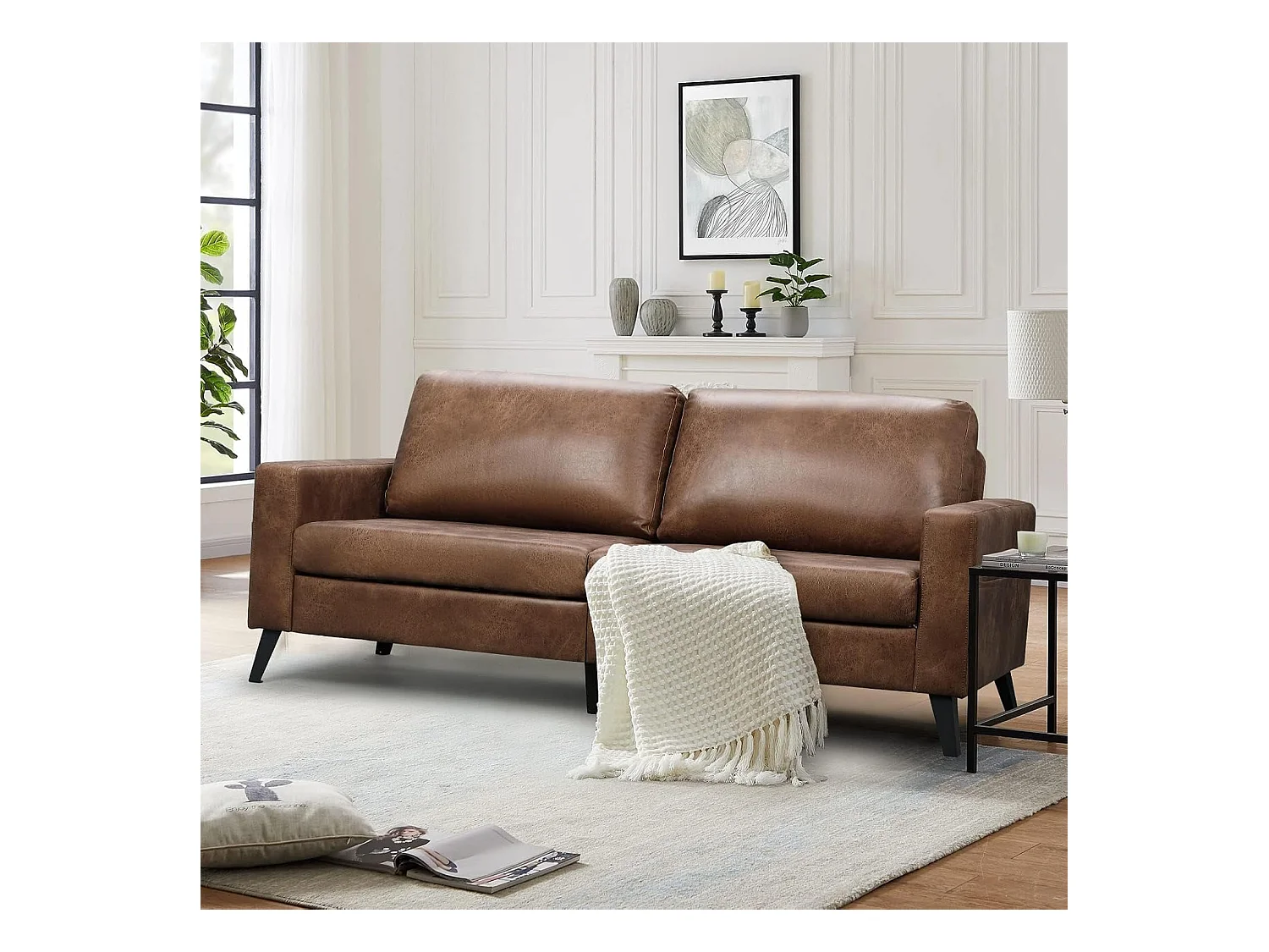 YODOLLA 200x87x80cm Sofabett 3-Sitzer mit 2 Kissen, Schlafcouch für Wohnzimmer und Schlafzimmer, Braun