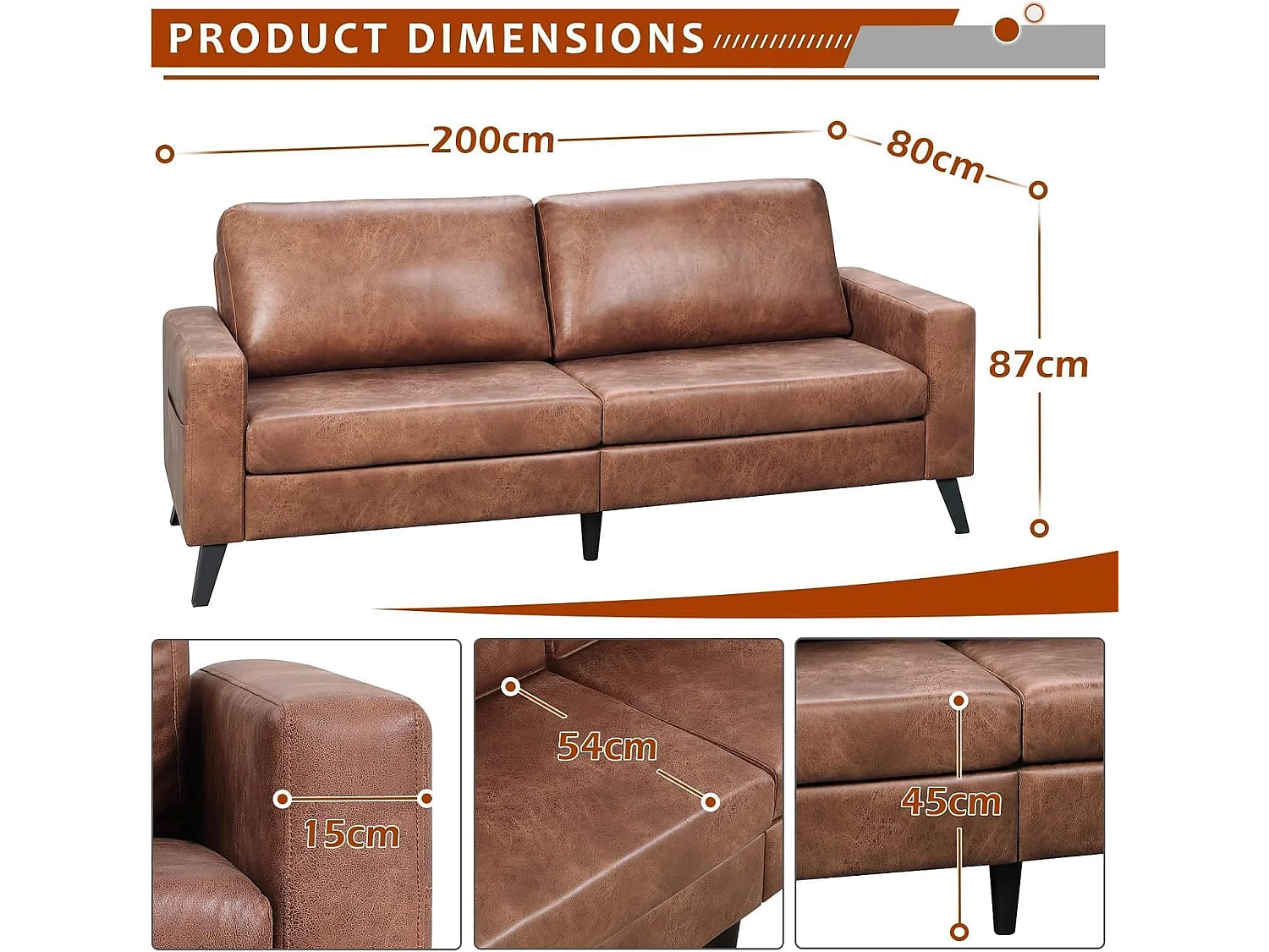 YODOLLA 200x87x80cm Sofabett 3-Sitzer mit 2 Kissen, Schlafcouch für Wohnzimmer und Schlafzimmer, Braun
