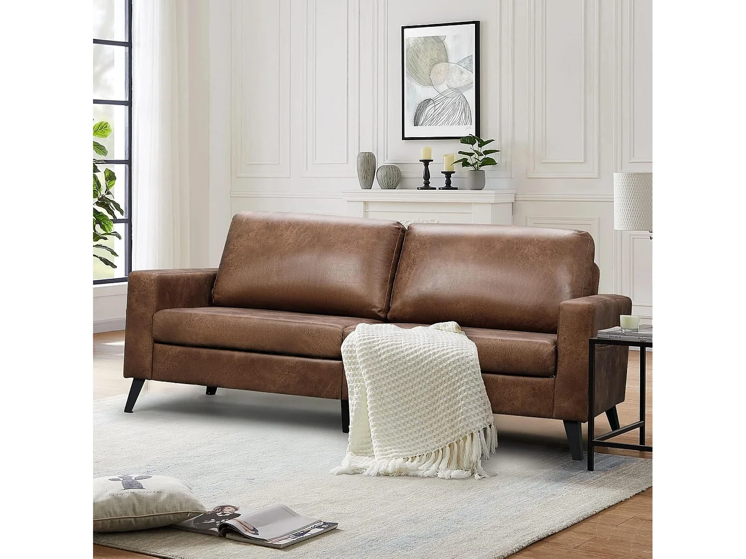 YODOLLA 200x87x80cm Sofabett 3-Sitzer mit 2 Kissen, Schlafcouch für Wohnzimmer und Schlafzimmer, Braun