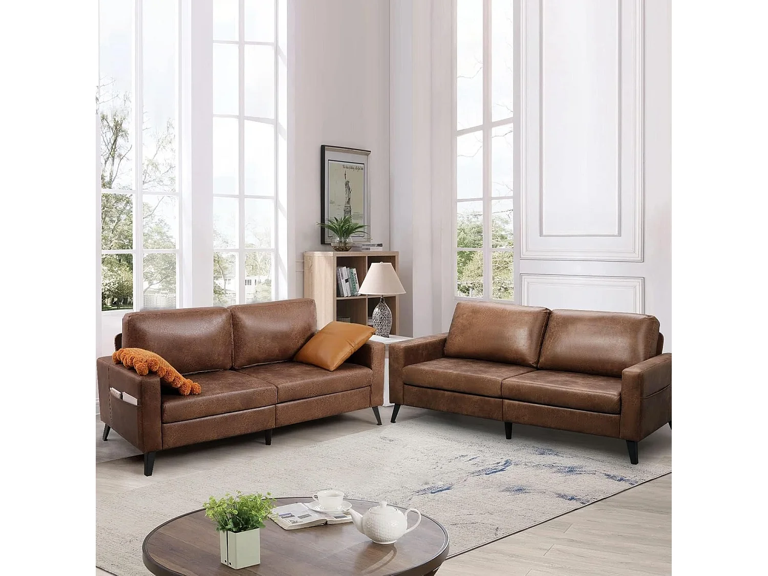 YODOLLA 200x87x80cm Sofabett 3-Sitzer mit 2 Kissen, Schlafcouch für Wohnzimmer und Schlafzimmer, Braun