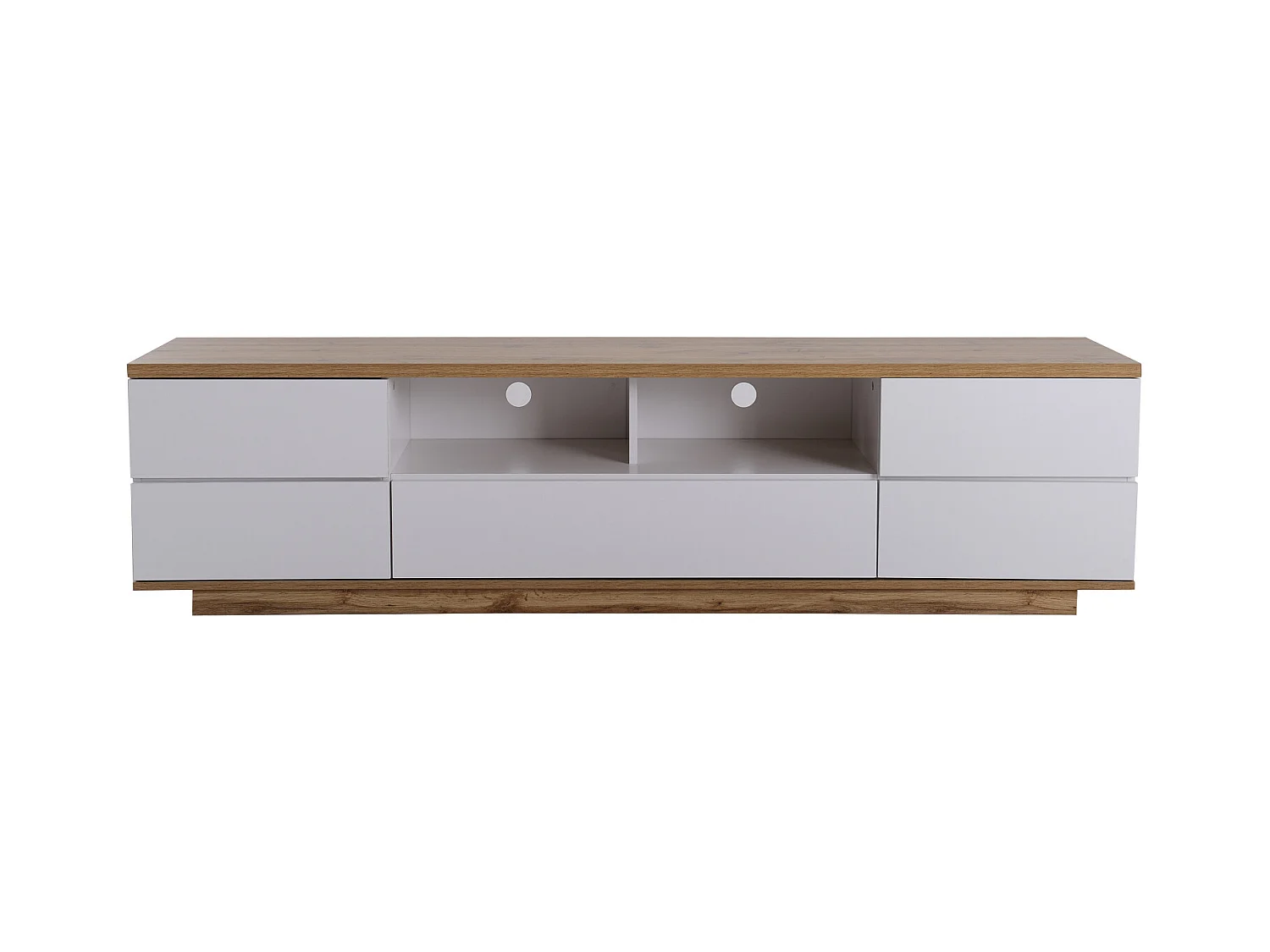 Meuble TV Blanc, Meuble TV avec Espace de Rangement et Grain de Bois, pour Salon 180x38x46cm