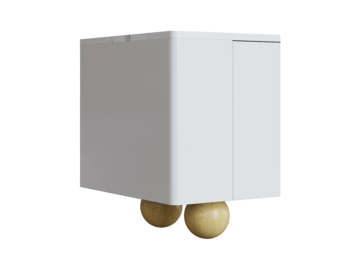 Meuble TV, 180 cm, 4 Portes, Design élégant, Finition Effet marbre,Pieds sphériques en Bois, Blanc