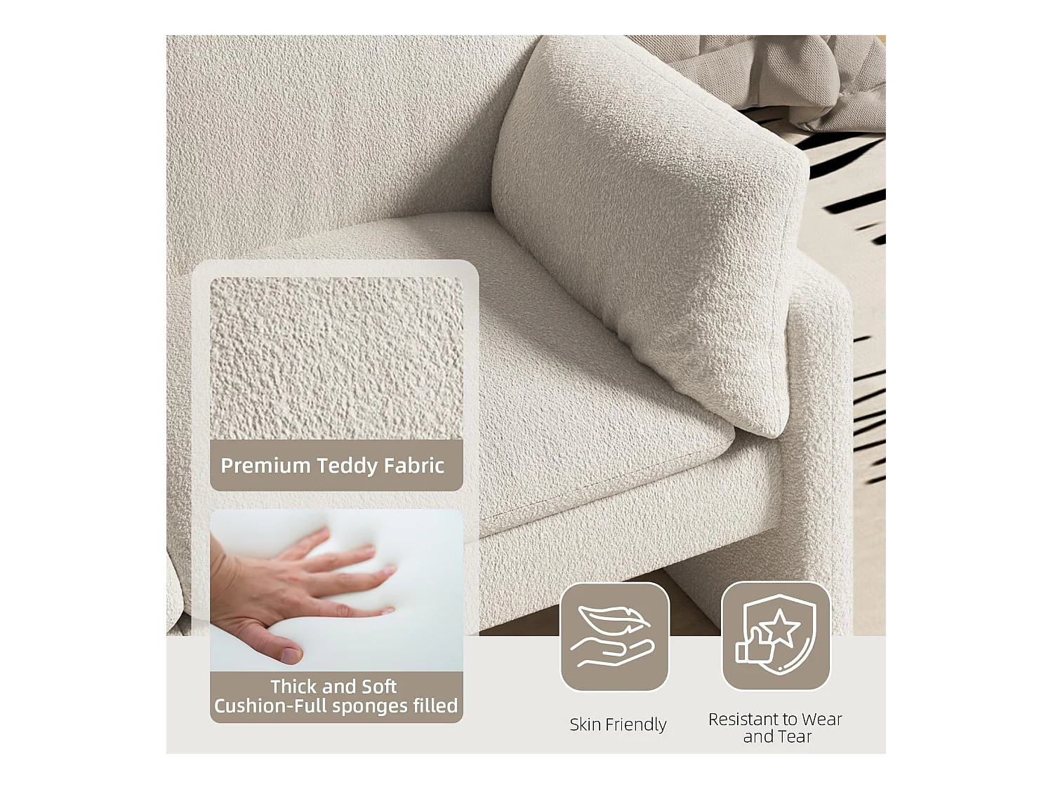 YODOLLA Ledersofa 172 cm, 3-Sitzer Couch modern & groß für Wohnzimmer. Ideal für Wohnung, Schlafzimmer oder Home-Office, Weiß