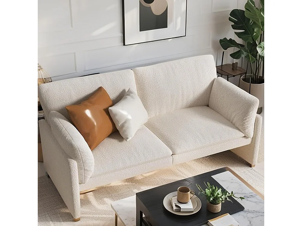 YODOLLA Ledersofa 172 cm, 3-Sitzer Couch modern & groß für Wohnzimmer. Ideal für Wohnung, Schlafzimmer oder Home-Office, Weiß