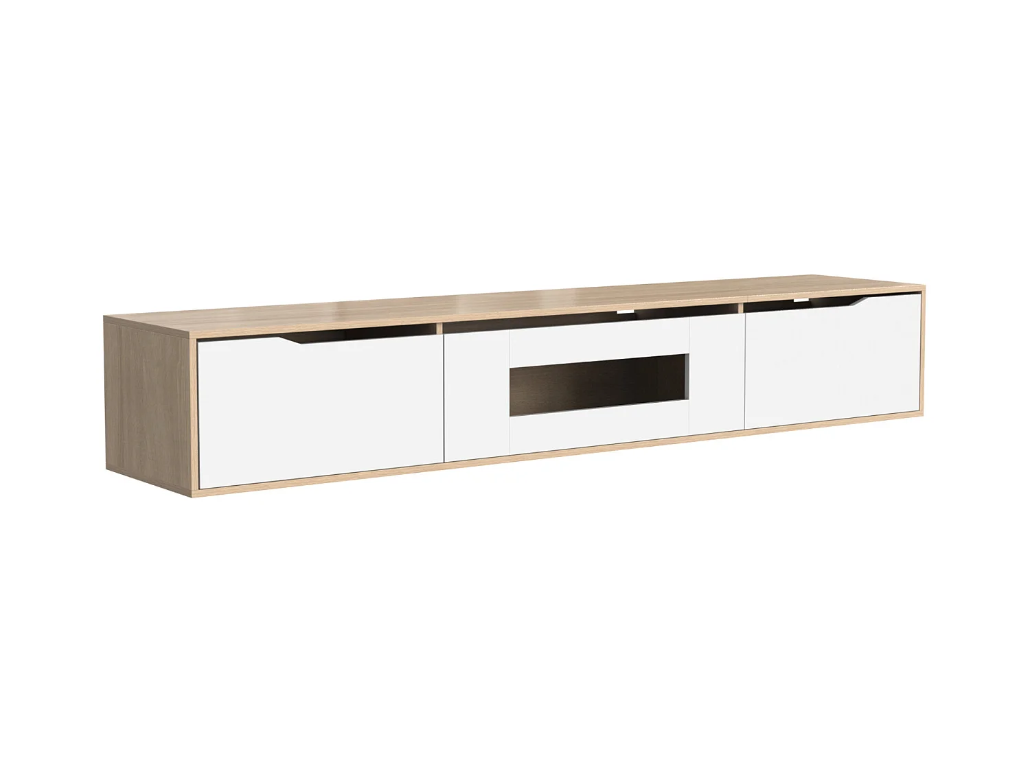 Meuble TV Suspendu & au Sol, Blanc Brillant et Bois, LED changeant de Couleur, 180x30x35cm