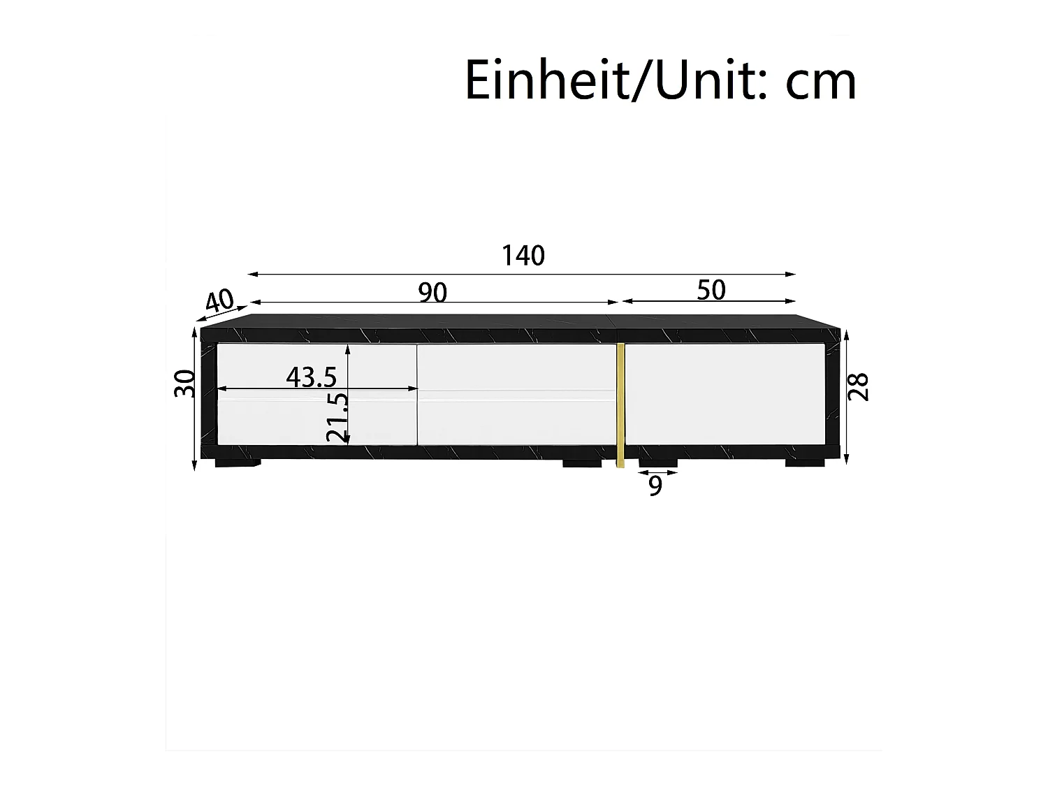 Meuble TV de Longueur Variable (140-260 cm), lowboard Fonction pivotante, Aspect marbre, Blanc