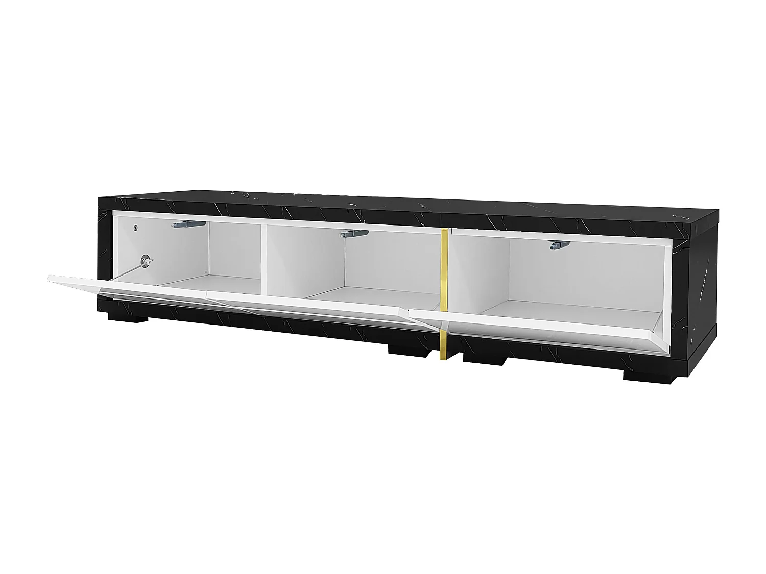 Meuble TV de Longueur Variable (140-260 cm), lowboard Fonction pivotante, Aspect marbre, Blanc