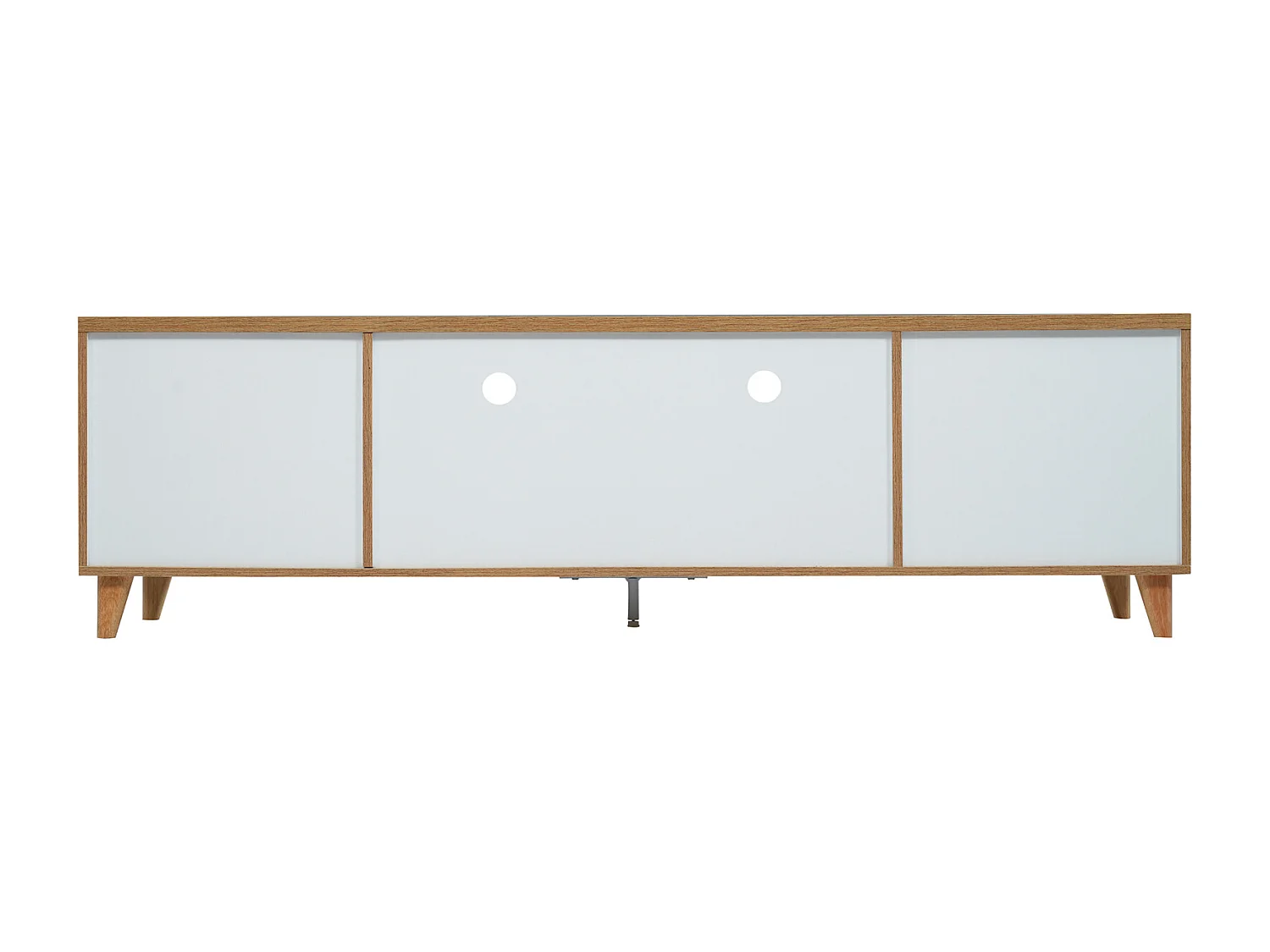 Mueble TV bajo, mueble TV con 5 puertas y 2 compartimentos abiertos, para salón, comedor, Color Blanco