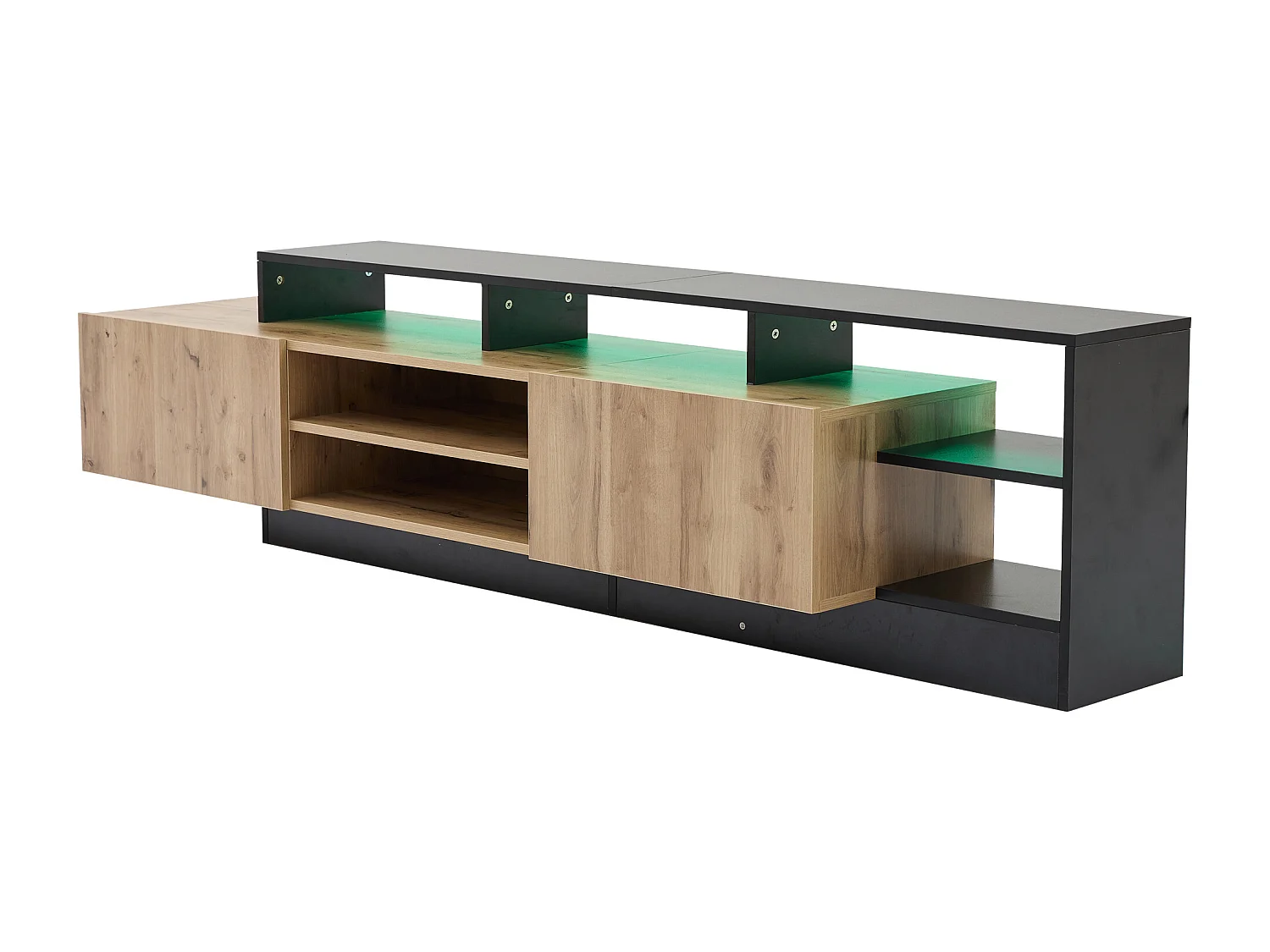 Meuble TV en Bois avec LED, Meuble TV Moderne avec 2 Portes, pour Télévision de 70 Pouces, Bois