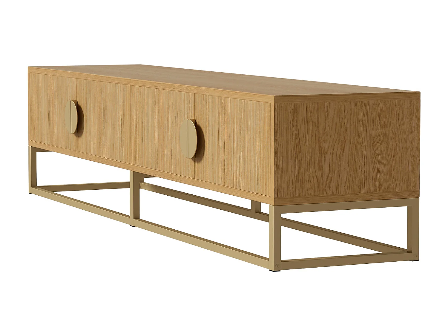 Móvel de TV de madeira com 4 portas, puxadores semicirculares, unidade de armazenamento moderna para sala de estar