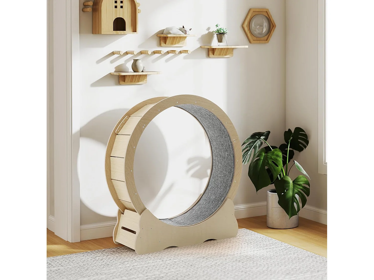 YODOLLA Katzenlaufrad 110cm mit abnehmbarer Laufbahn, leises Trainingslaufrad für Hauskatzen zur Gesundheit & Unterhaltung, Beige