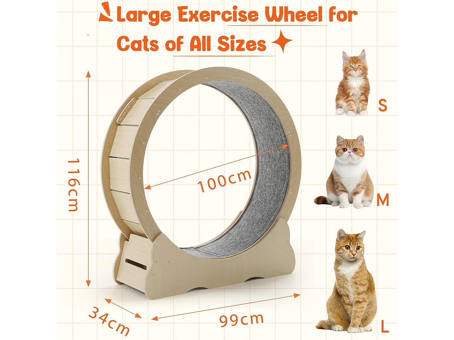 YODOLLA Katzenlaufrad 110cm mit abnehmbarer Laufbahn, leises Trainingslaufrad für Hauskatzen zur Gesundheit & Unterhaltung, Beige