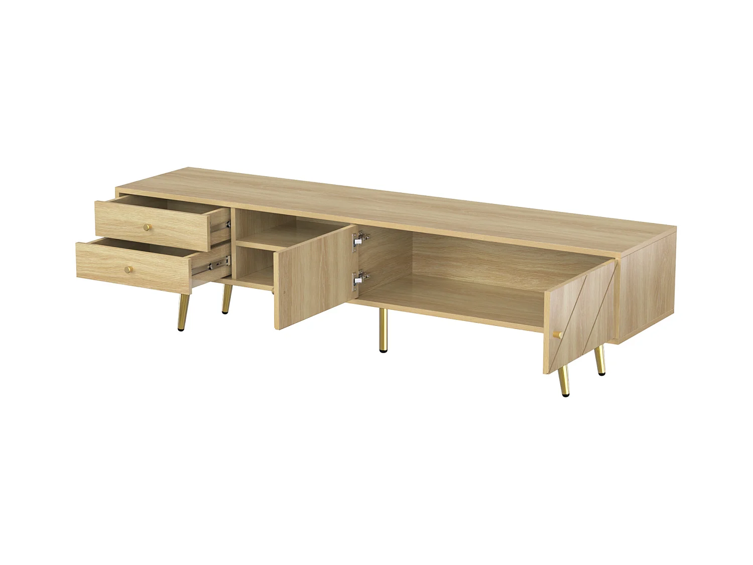 Meuble TV 160 cm avec Pieds dorés - Meuble TV Moderne avec 2 tiroirs et 2 Portes - Durable, Bois