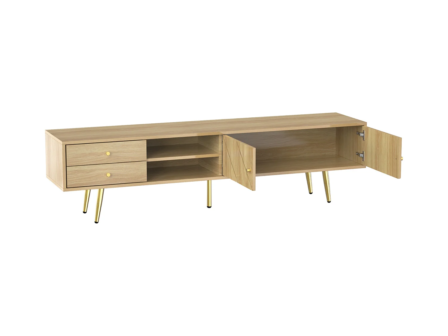 Meuble TV 160 cm avec Pieds dorés - Meuble TV Moderne avec 2 tiroirs et 2 Portes - Durable, Bois