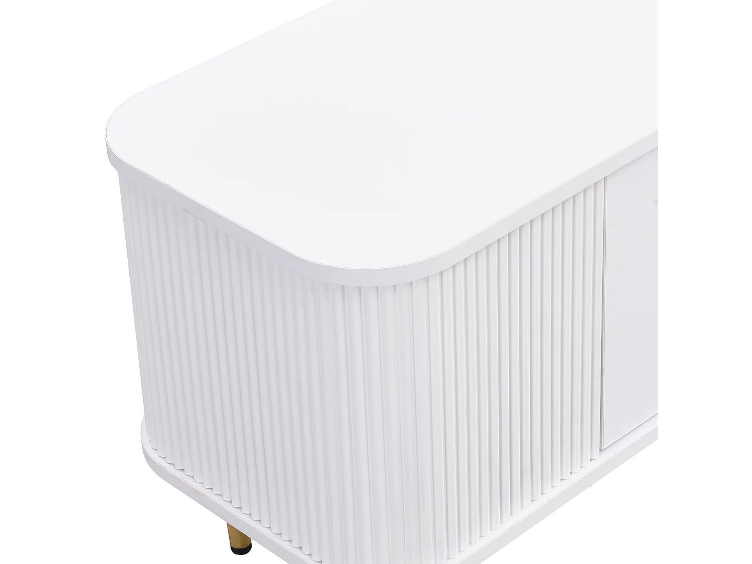 Meuble TV 170, Meuble TV Blanc avec 2 Tiroirs et 2 Portes, Coin Arrondi, Salon, MDF, 170x34x45cm