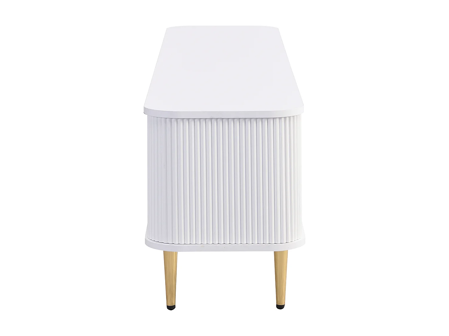 Meuble TV 170, Meuble TV Blanc avec 2 Tiroirs et 2 Portes, Coin Arrondi, Salon, MDF, 170x34x45cm