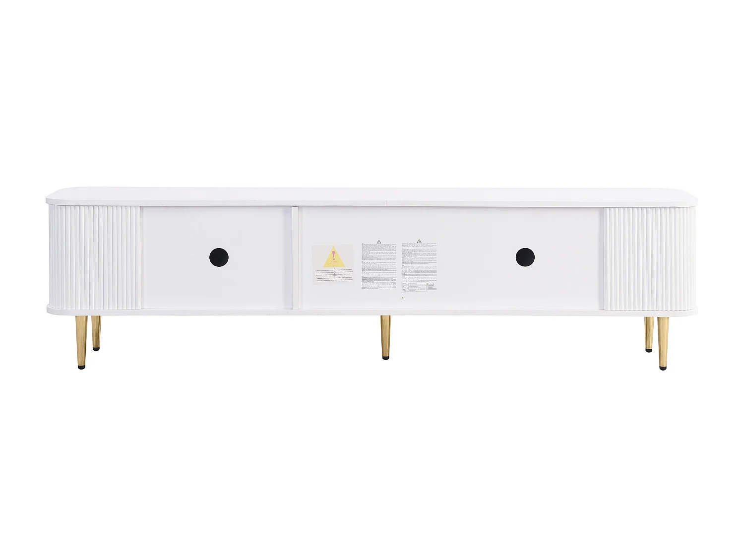 Meuble TV 170, Meuble TV Blanc avec 2 Tiroirs et 2 Portes, Coin Arrondi, Salon, MDF, 170x34x45cm