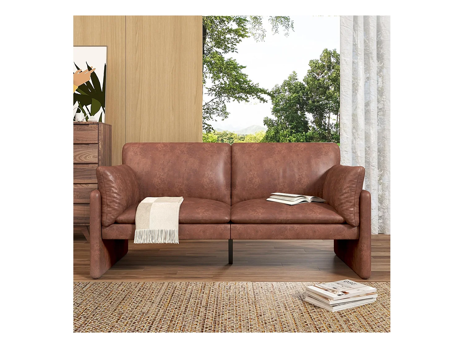 YODOLLA Ledersofa 172 cm, 3-Sitzer Couch modern & groß für Wohnzimmer. Ideal für Wohnung, Schlafzimmer oder Home-Office, Braun