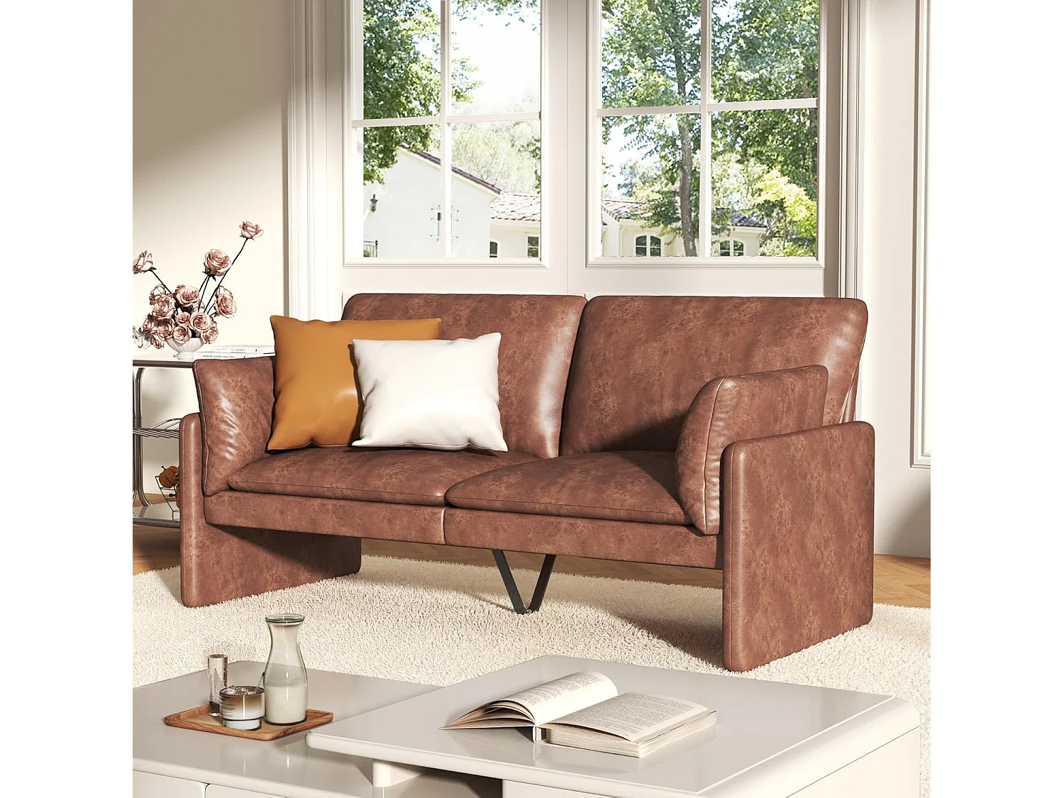 YODOLLA Ledersofa 172 cm, 3-Sitzer Couch modern & groß für Wohnzimmer. Ideal für Wohnung, Schlafzimmer oder Home-Office, Braun