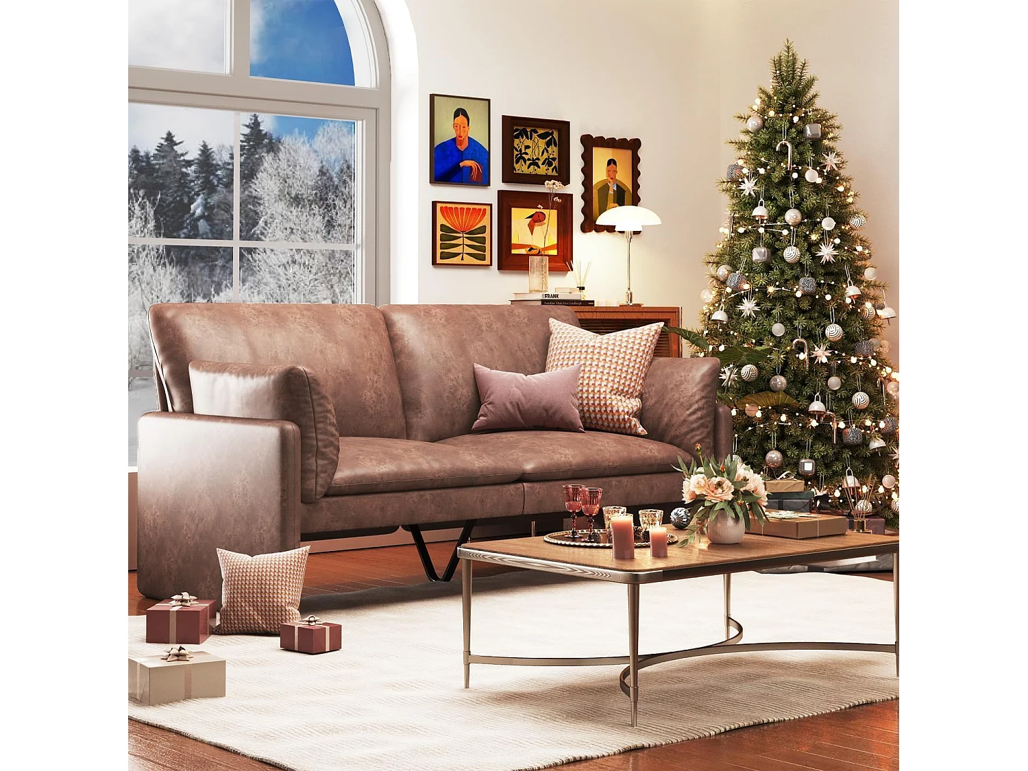 YODOLLA Ledersofa 172 cm, 3-Sitzer Couch modern & groß für Wohnzimmer. Ideal für Wohnung, Schlafzimmer oder Home-Office, Braun