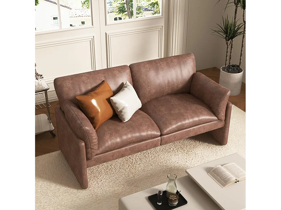 YODOLLA Ledersofa 172 cm, 3-Sitzer Couch modern & groß für Wohnzimmer. Ideal für Wohnung, Schlafzimmer oder Home-Office, Braun