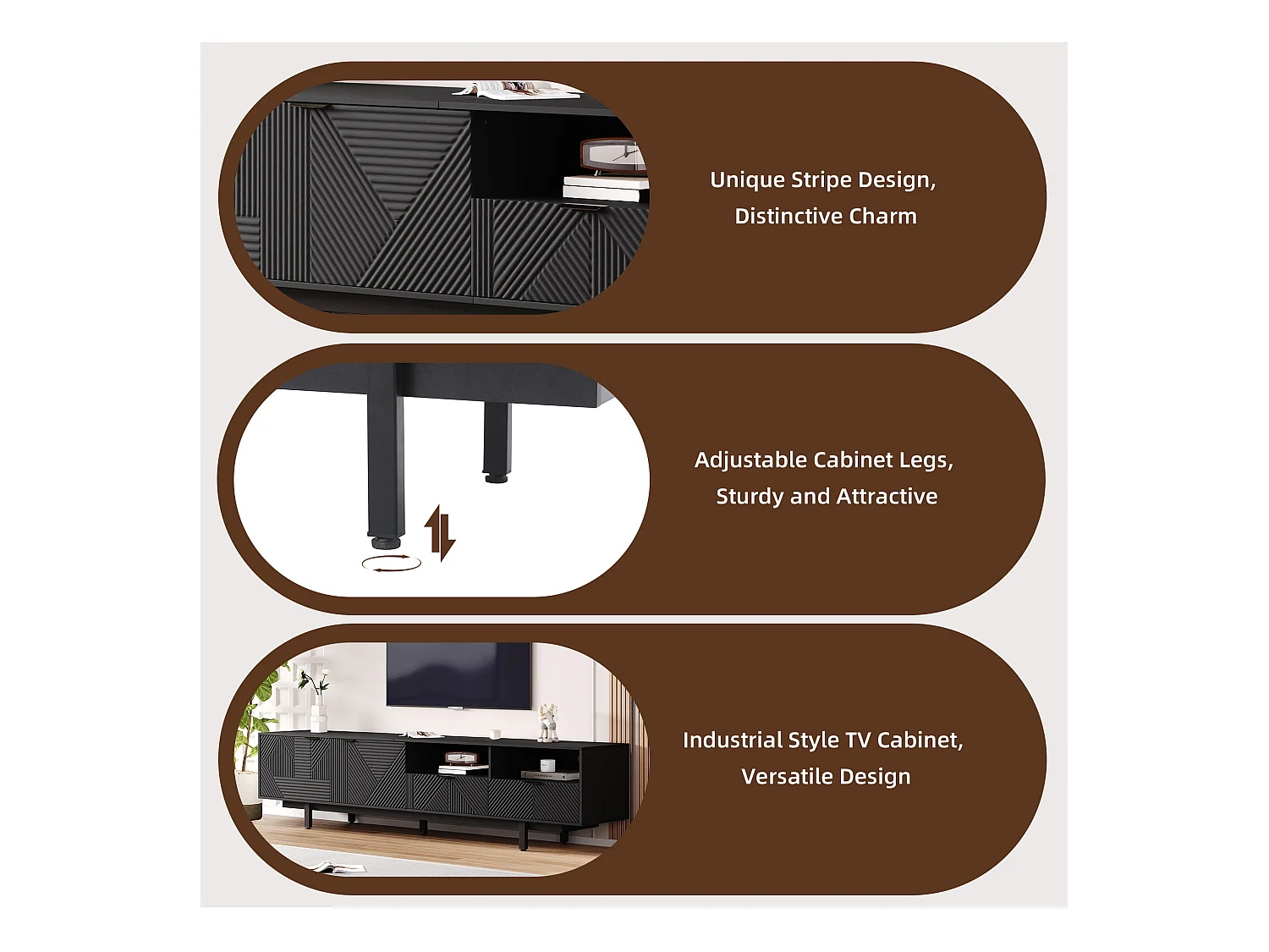 Meuble TV ,  200 x 40 x 51 cm, Design aux Lignes géométriques, avce  Espace de Rangement, Noir