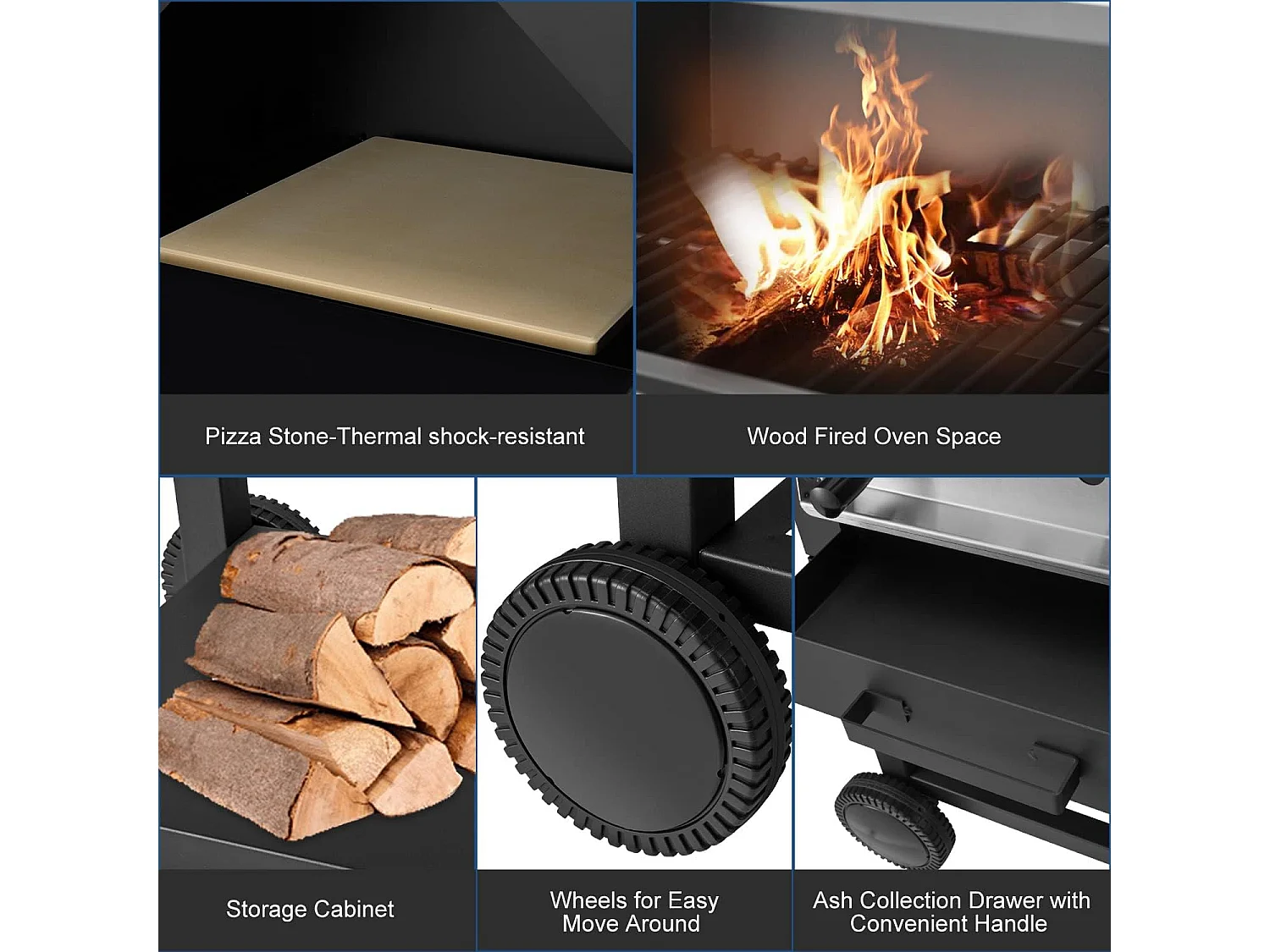 YODOLLA Outdoor Pizzaofen holzbefeuerter Pizzabäcker mit Pizzastein, Gartengrill mit Rädern für draußen Camping & Hinterhofparty