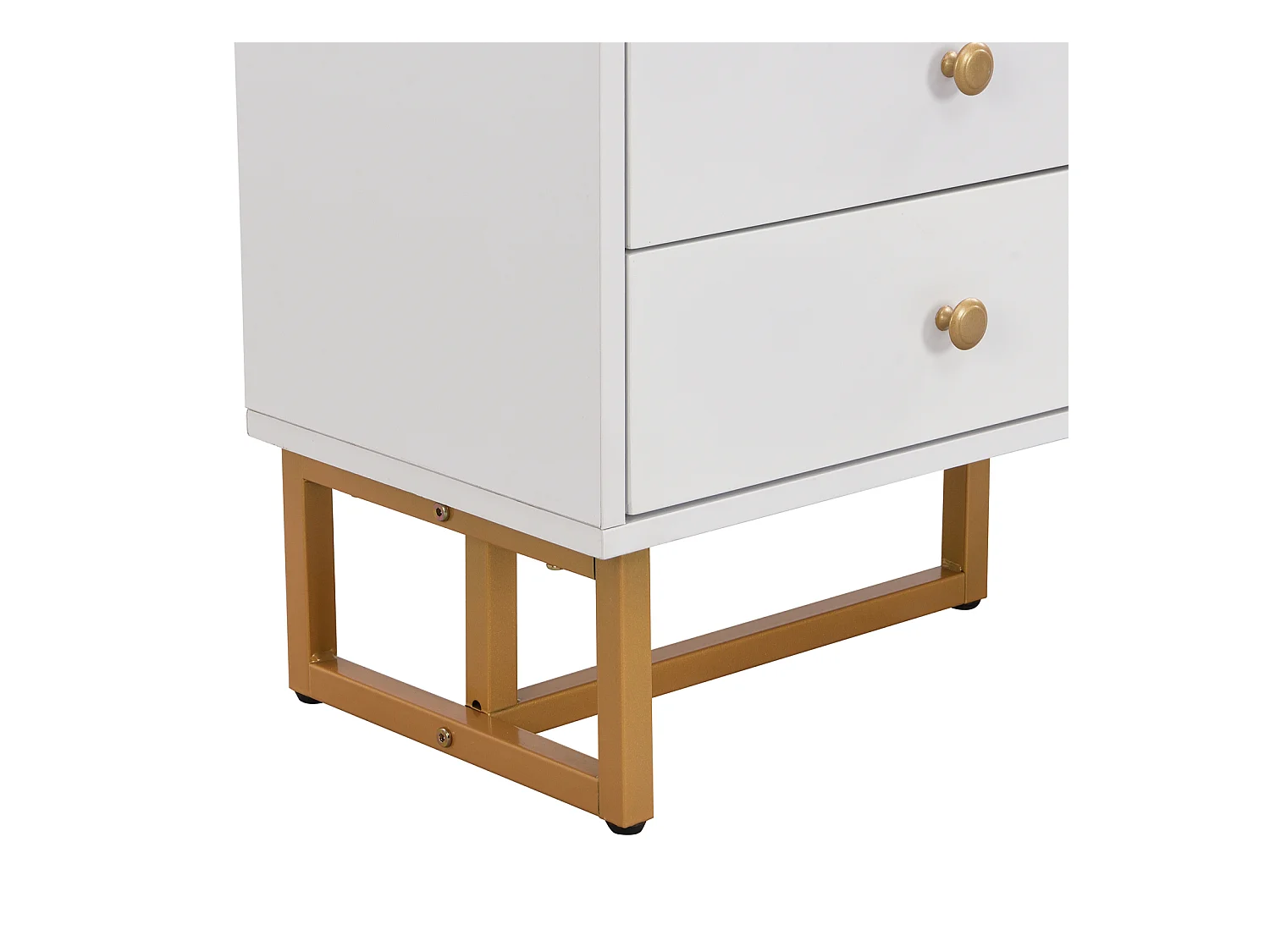 Mueble TV bajo de 175 cm de largo con 4 cajones y puertas, mueble TV con patas de metal dorado, Color Blanco