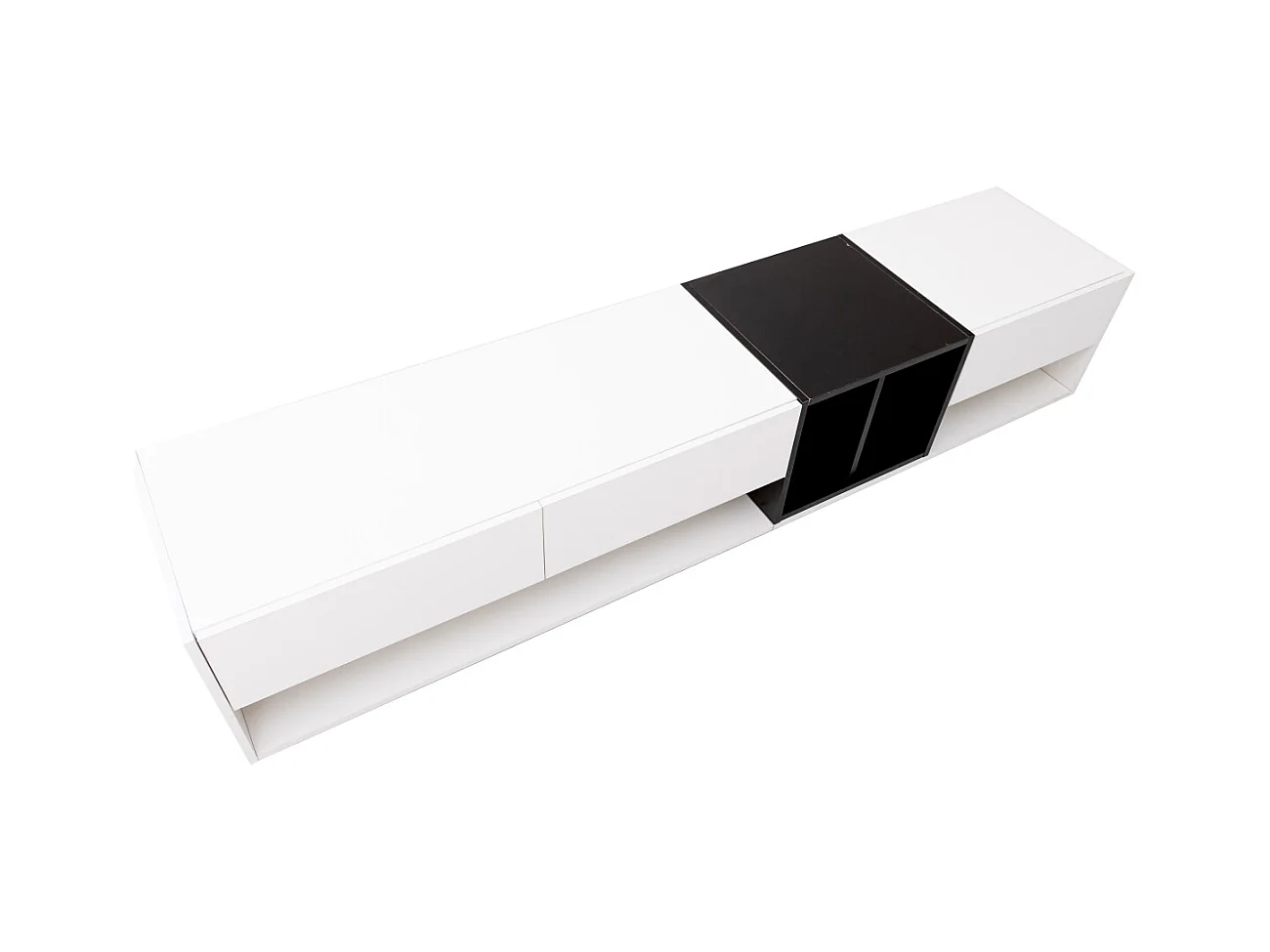 Meuble TV bas, avec 3 tiroirs, meuble TV pour salon, salle à manger, 190 x 40 x 34 cm, blanc et Noir