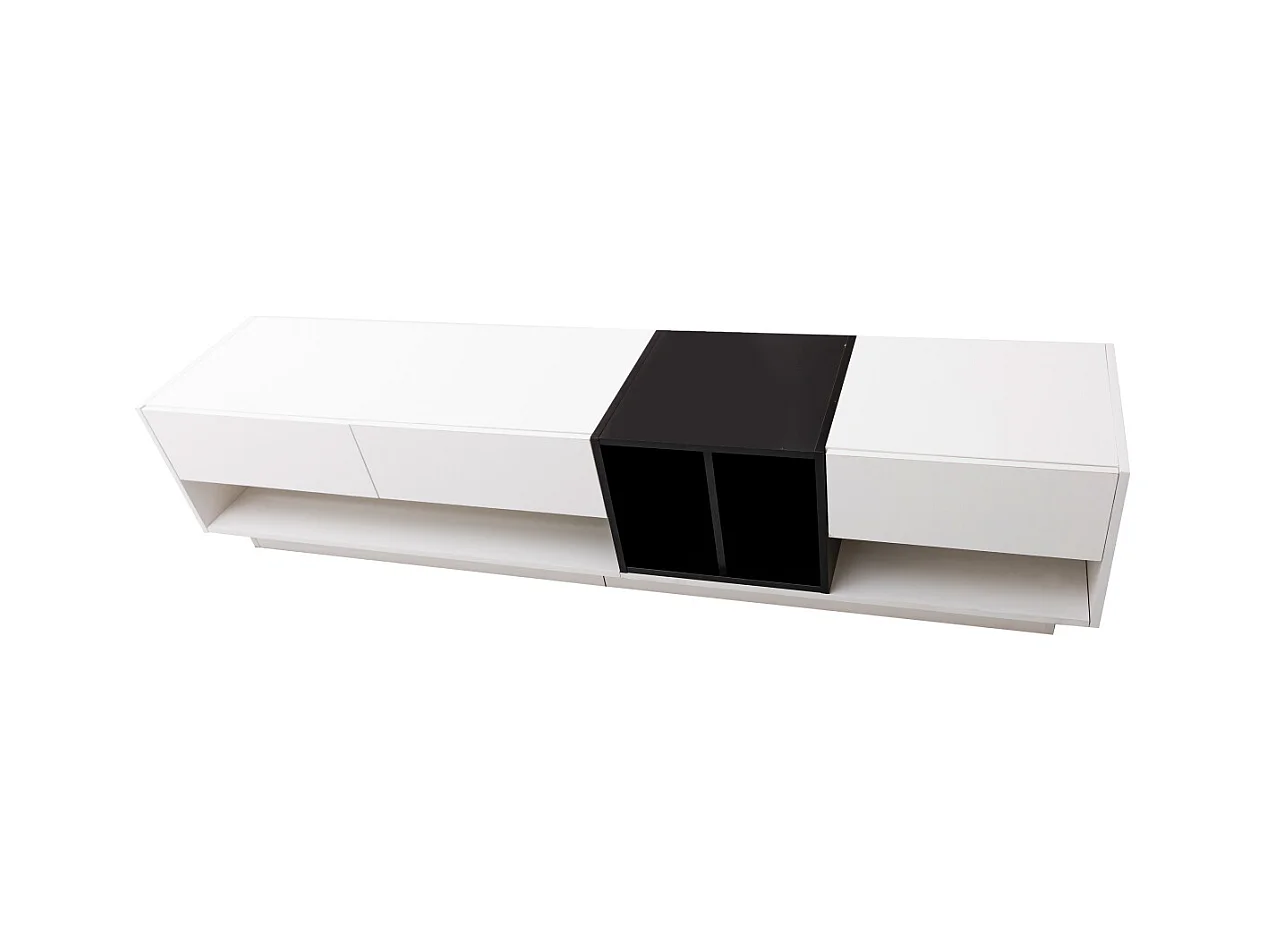 Meuble TV bas, avec 3 tiroirs, meuble TV pour salon, salle à manger, 190 x 40 x 34 cm, blanc et Noir