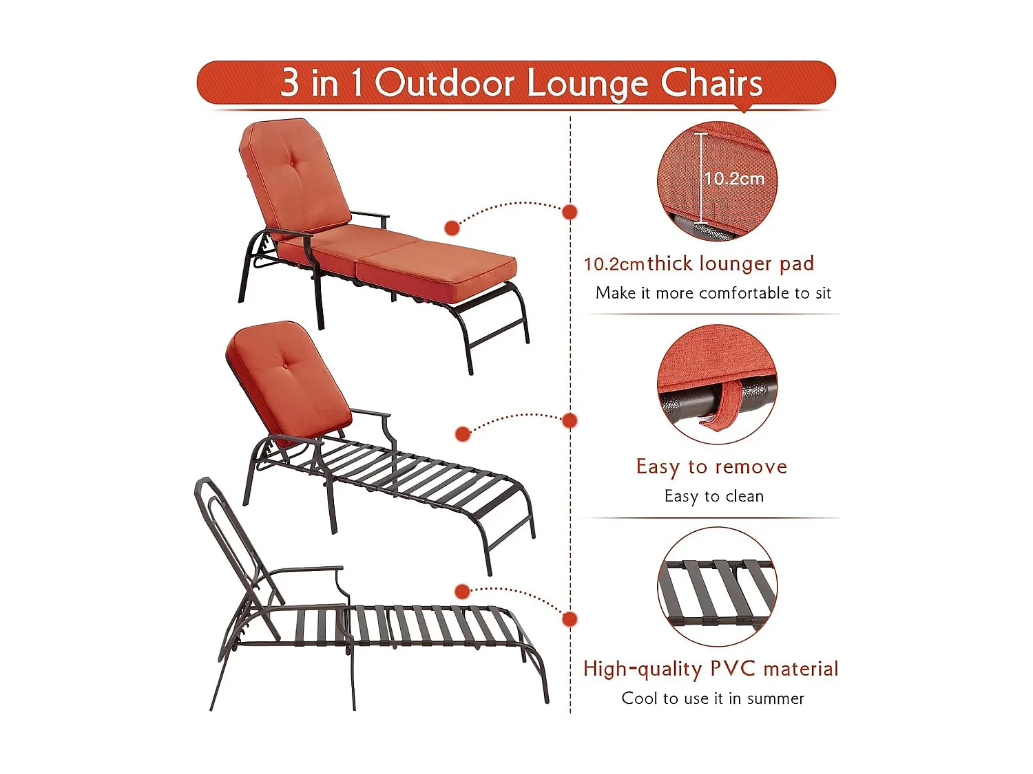 YODOLLA Gartenliege 207x58x43 cm trägt 160 kg, Rattanliege mit Kissen & Armlehne für Pool, Terrasse, Garten, Orange