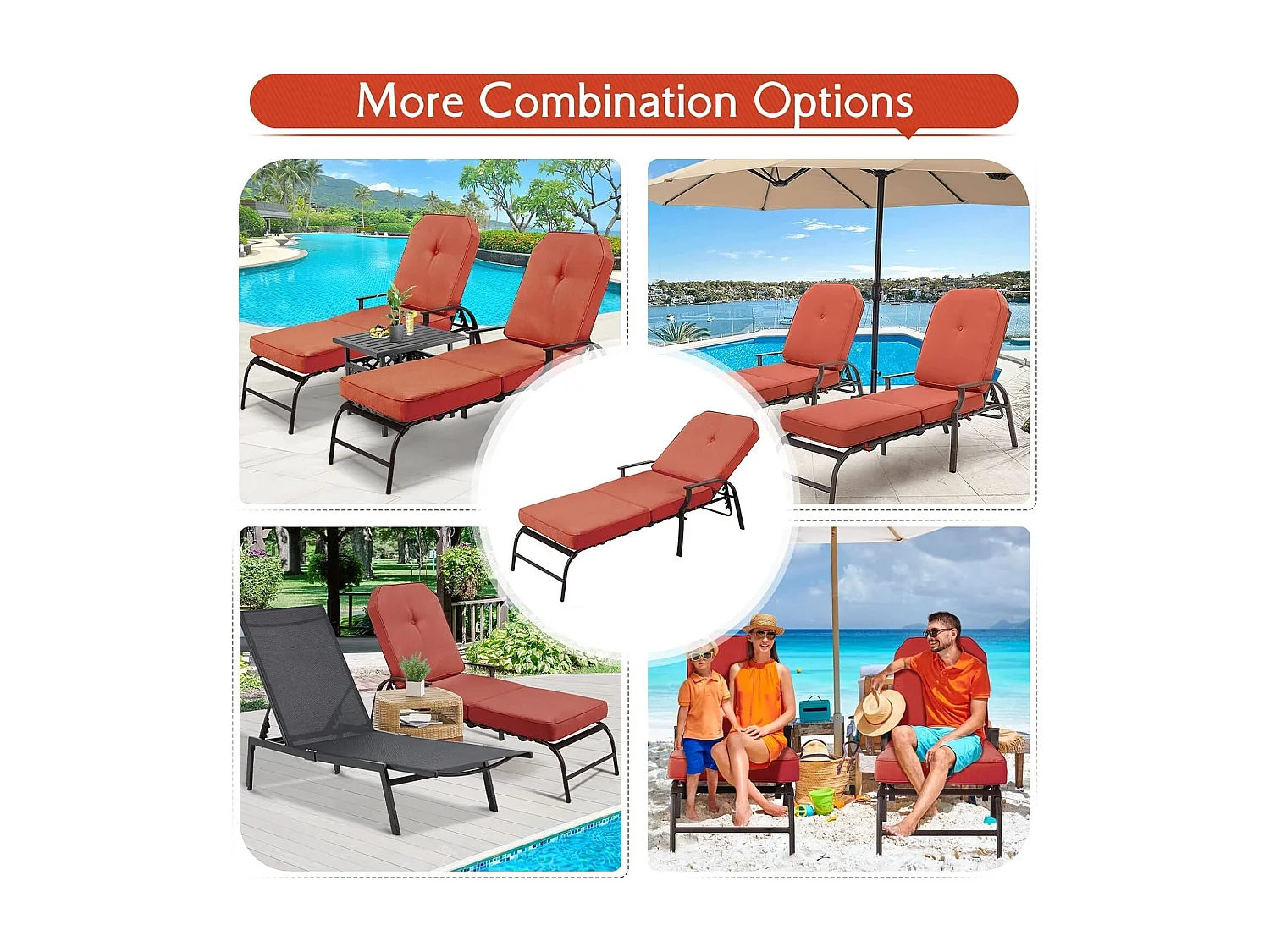 YODOLLA Gartenliege 207x58x43 cm trägt 160 kg, Rattanliege mit Kissen & Armlehne für Pool, Terrasse, Garten, Orange