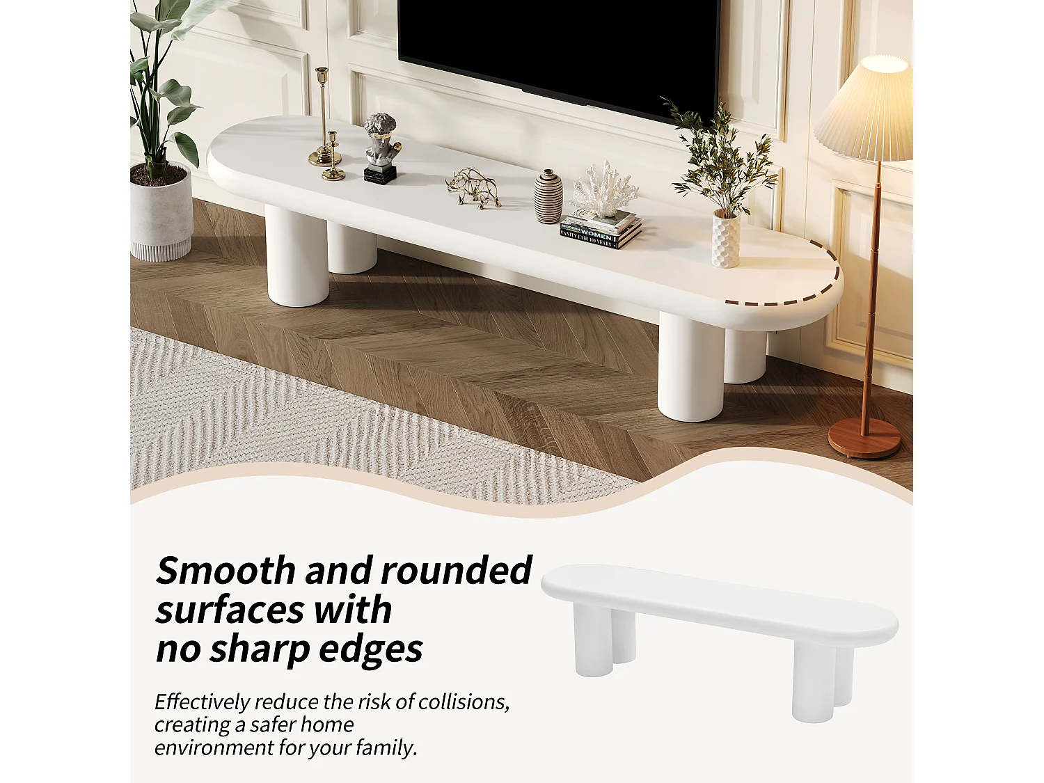 Meuble TV Moderne 160x40x40 cm,Blanc Minimaliste TV Table Aves 4 Pieds Stables pour Salon/Chambre