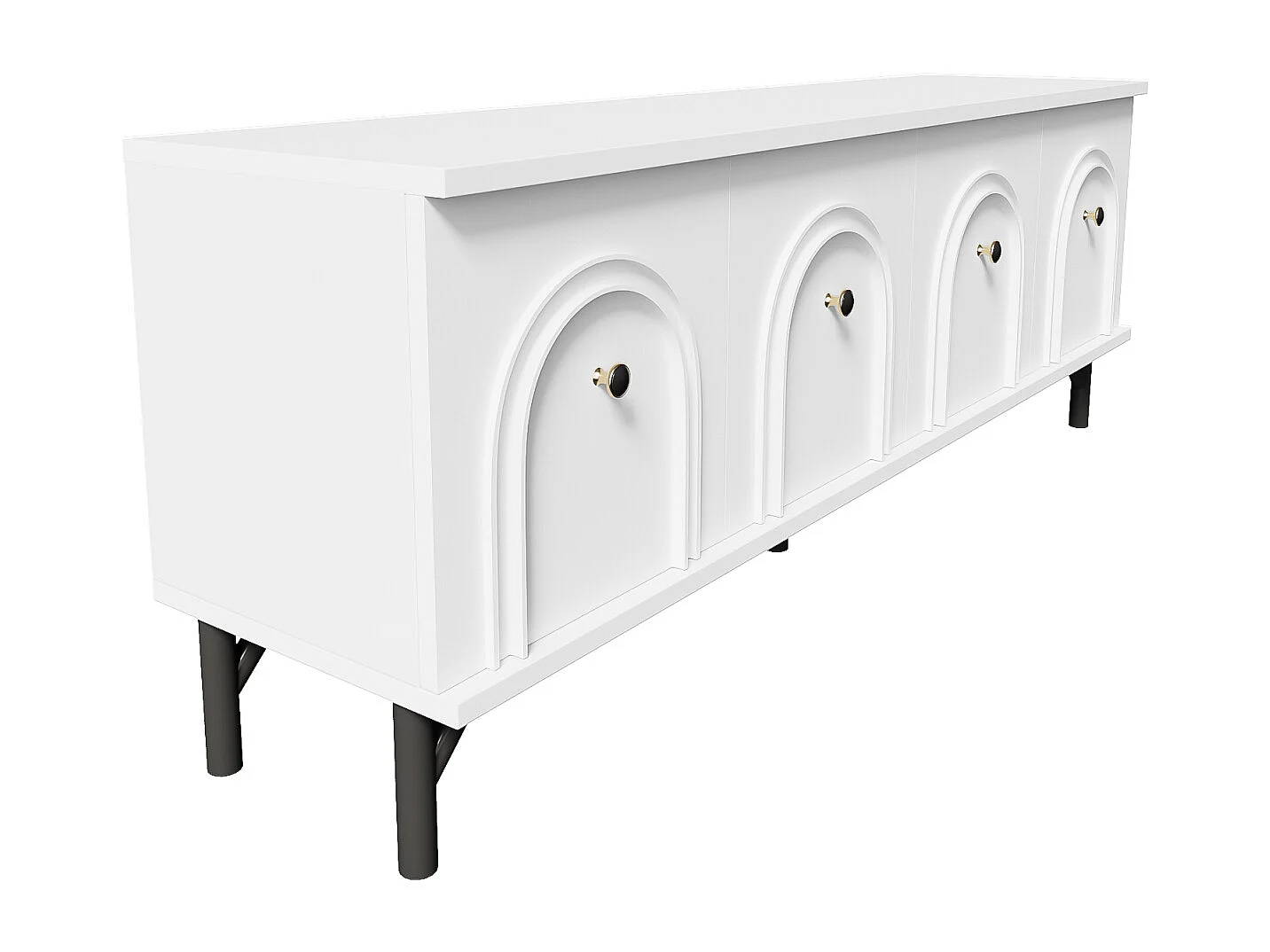 Meuble TV avec 4 Portes, Meuble de Rangement avec 5 Pieds de Support, Blanc, 160 x 38 x 55.5cm