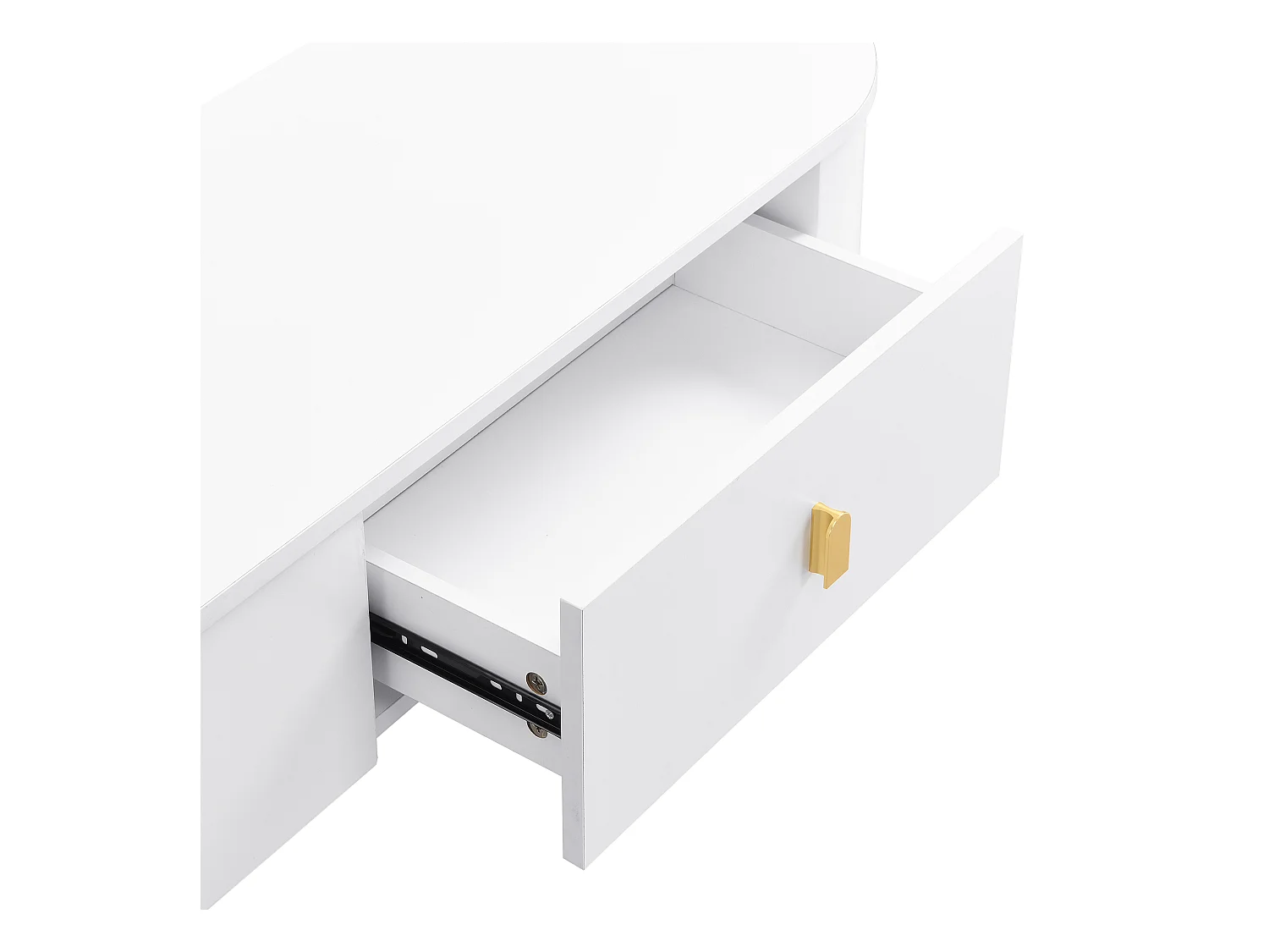 Meuble TV Bas, Plateau de Table Incurvé, Tiroirs, Pieds Dorés, Meuble TV de Salon, 174x35x41cm,Blanc