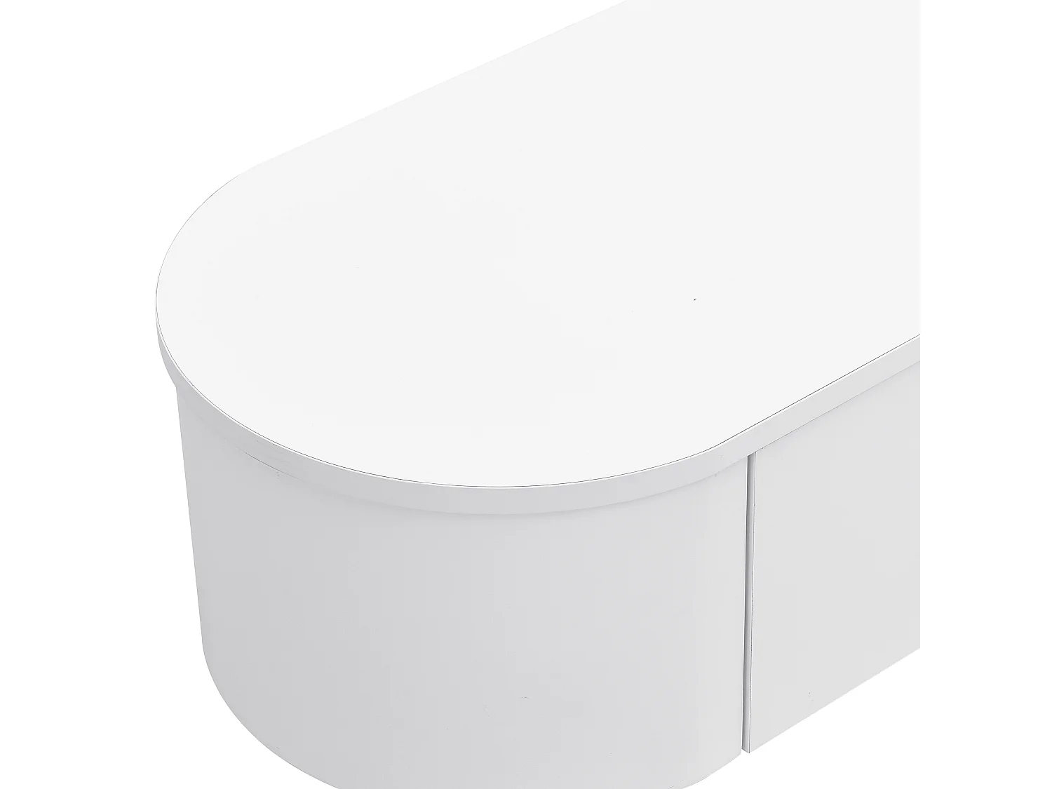 Meuble TV Bas, Plateau de Table Incurvé, Tiroirs, Pieds Dorés, Meuble TV de Salon, 174x35x41cm,Blanc