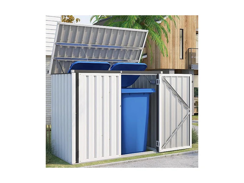 YODOLLA Outdoor Mülltonnenbox mit Gasdruckfeder, Wetterfest Gerätehaus Abschließbar für den Außenbereich, 150,6 x 80 x 117,6cm, 1300L (Weiß)