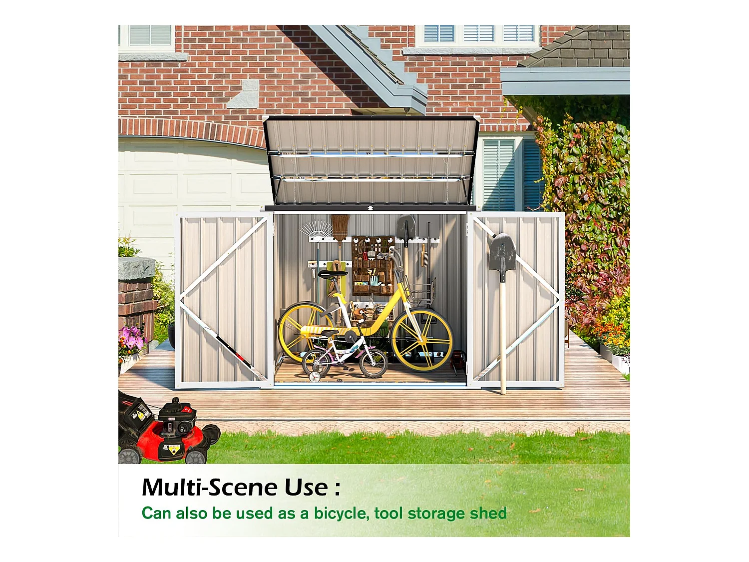 YODOLLA Outdoor Mülltonnenbox mit Gasdruckfeder, Wetterfest Gerätehaus Abschließbar für den Außenbereich, 150,6 x 80 x 117,6cm, 1300L (Weiß)