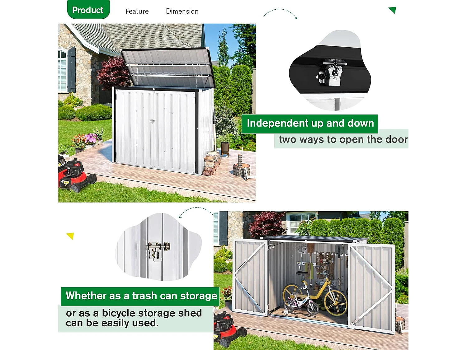 YODOLLA Caja de cubos de basura exterior con resorte de gas, Refugio de equipos resistente al clima y cerrado para el exterior, 150,6 x 80 x 117,6cm, 1300L (Blanco)