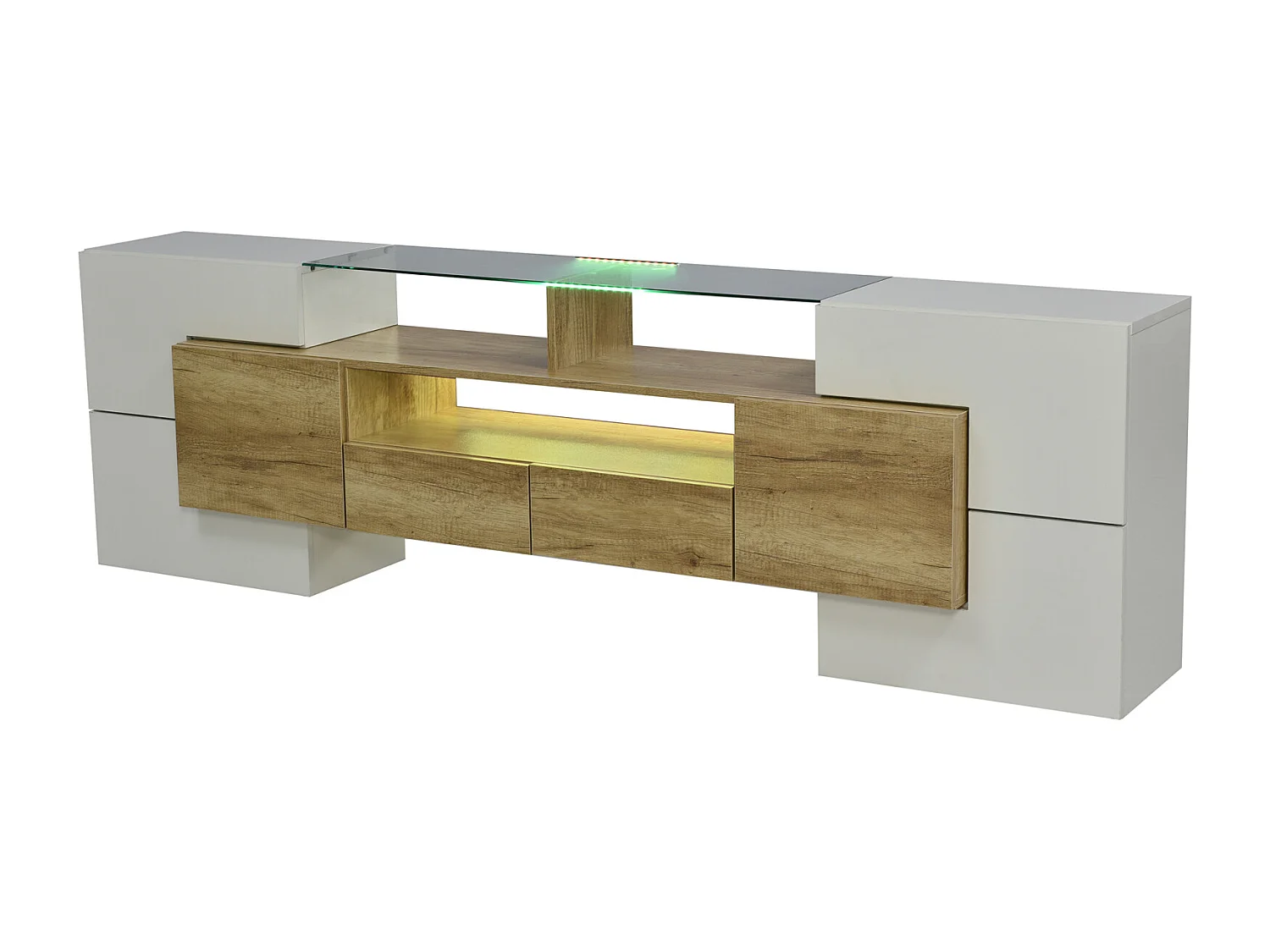 Meuble TV 200 cm, avec LED, meubles de salon, design moderne, surface élégante en verre,Couleur bois